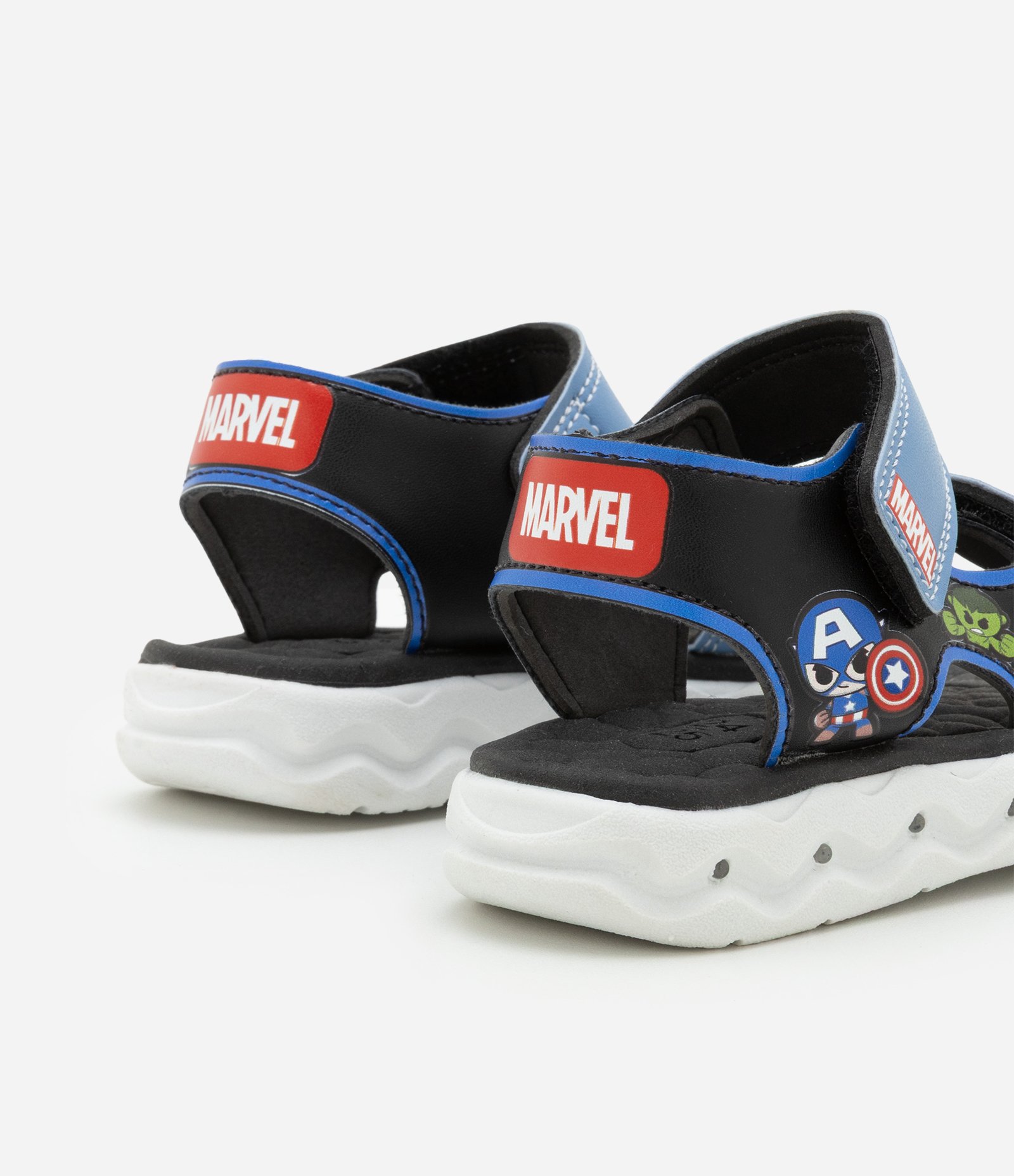 Sandália Infantil com LED e Estampa Mini Heróis Marvel - Tam 21 ao 27 Preto/Azul 2