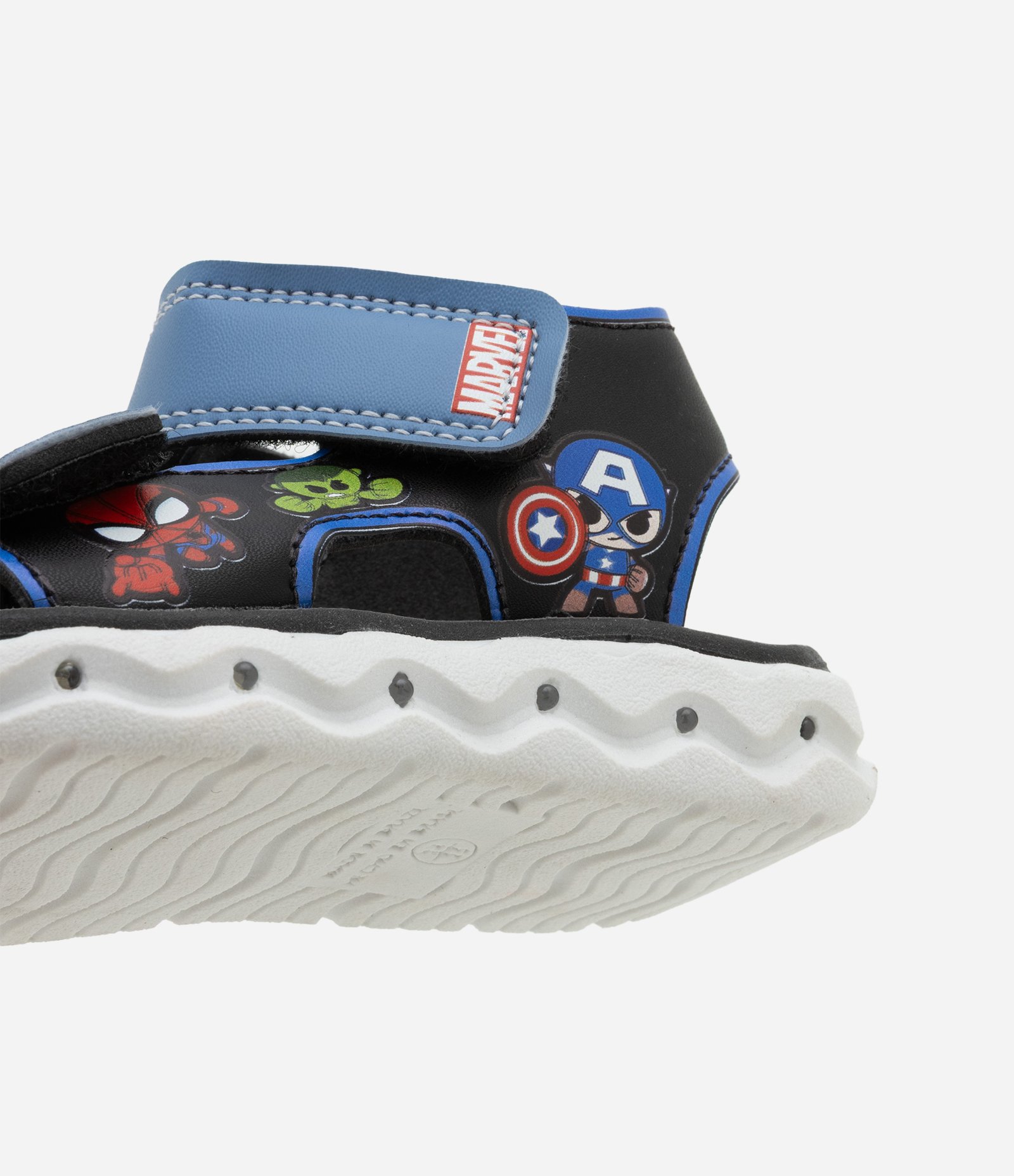 Sandália Infantil com LED e Estampa Mini Heróis Marvel - Tam 21 ao 27 Preto/Azul 3