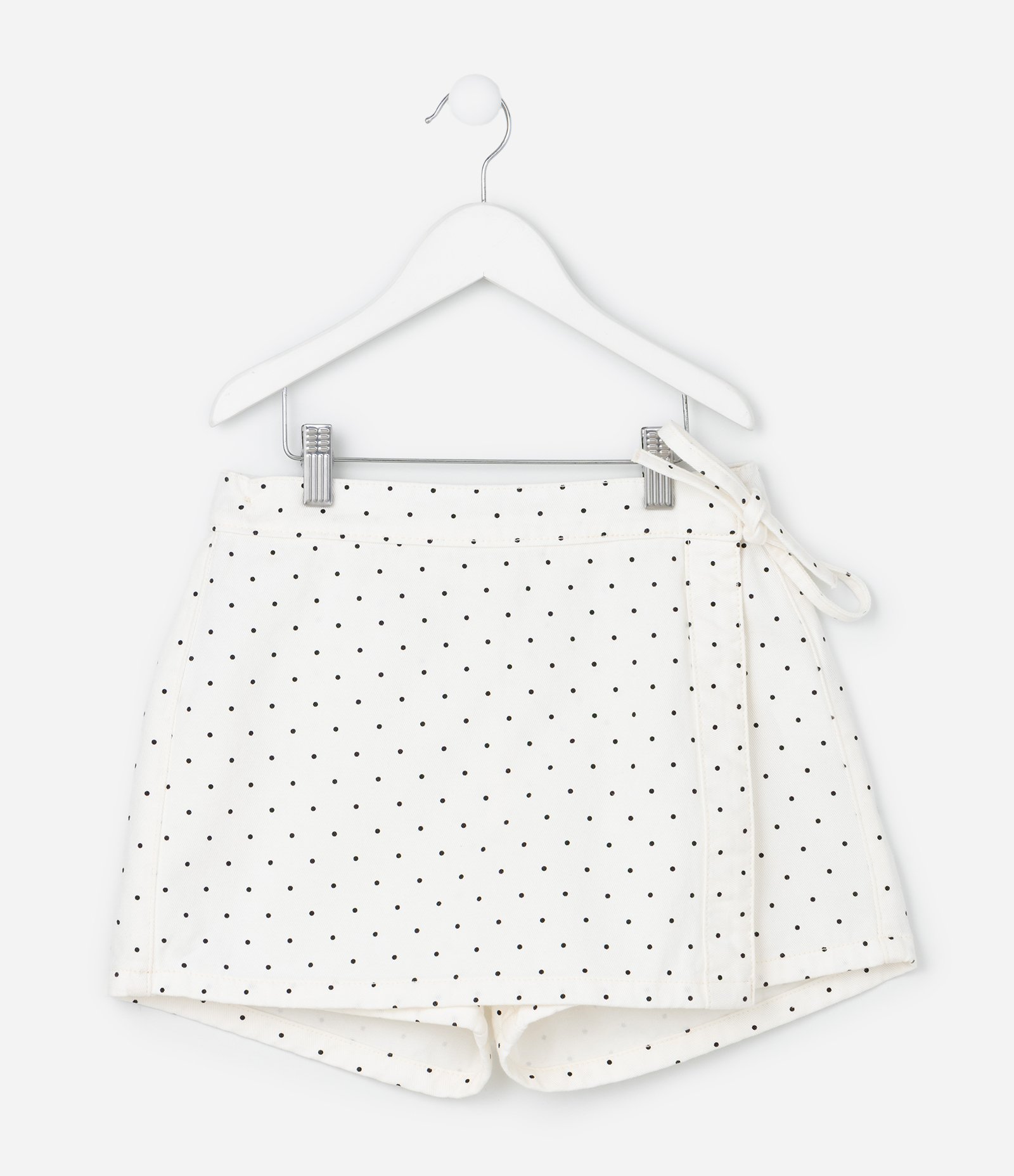 Short Saia Infantil em Sarja com Estampa Poá - Tam 7 a 16 Anos Branco/Preto 1