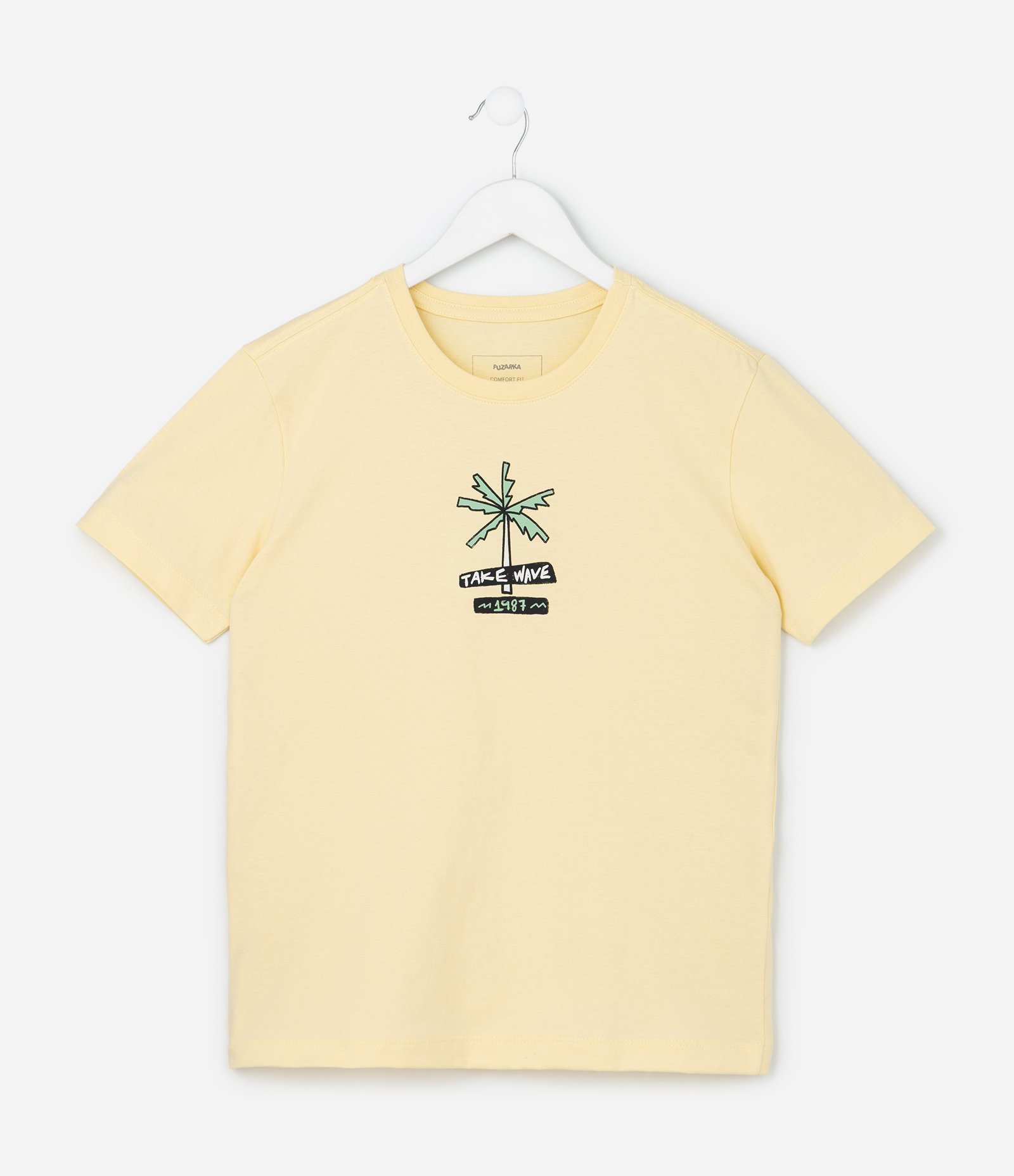 Camiseta Infantil Regular com Estampa de Coqueiro - Tam 5 a 14 Anos Amarelo 1