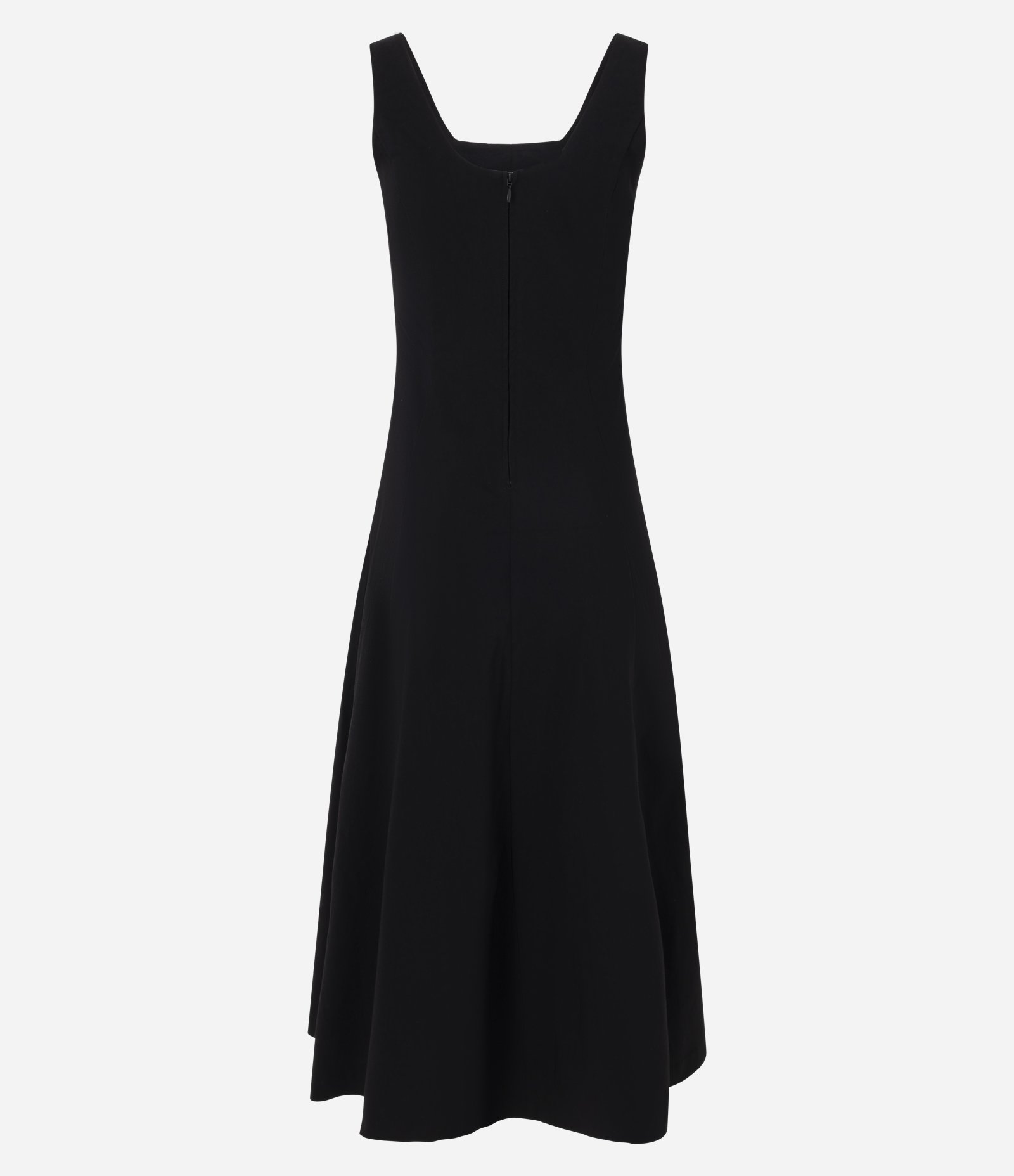 Vestido Evasê Midi em Bengaline com Decote Quadrado e Recortes Preto 2