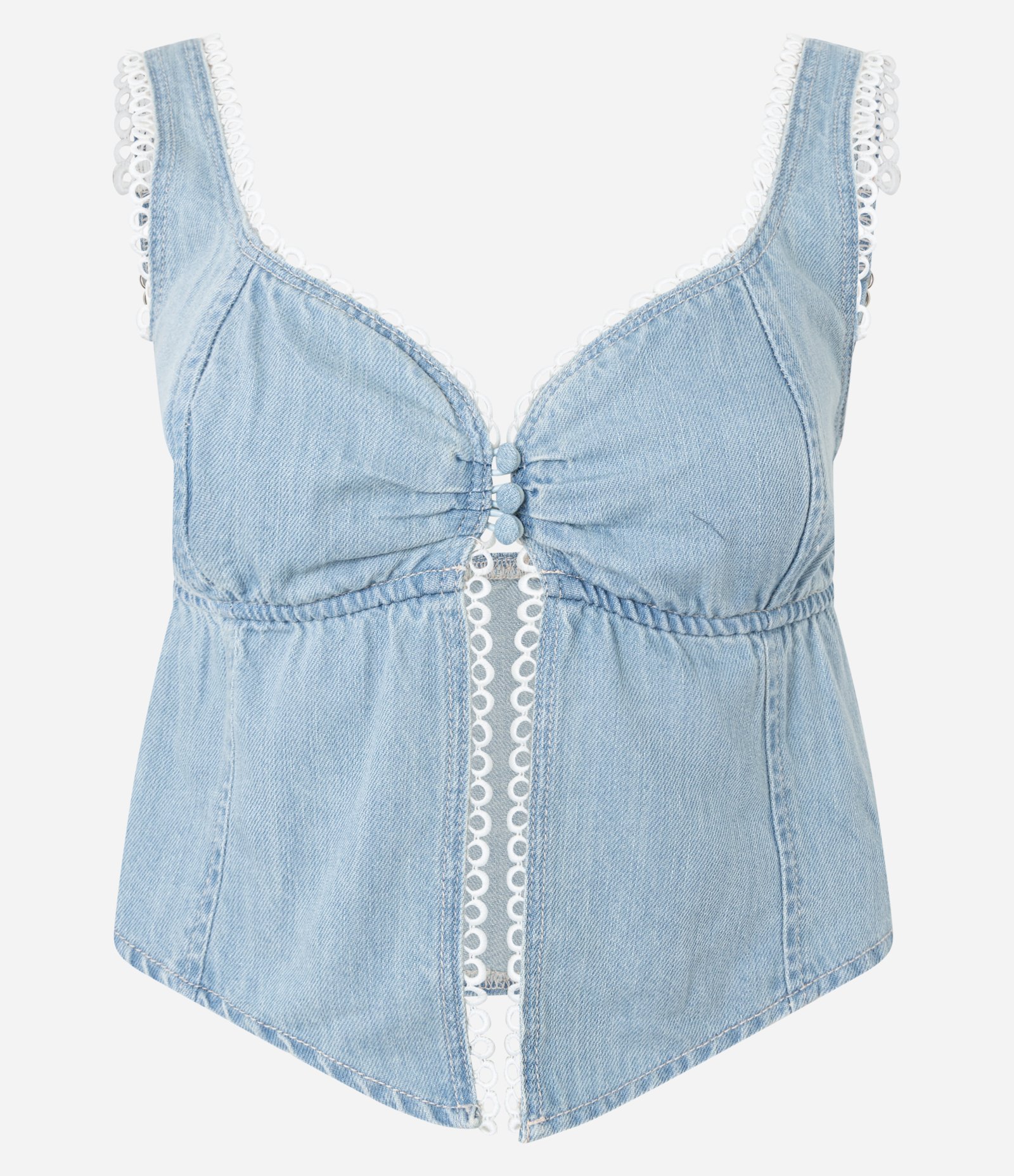 Blusa Cropped em Jeans com Botões Forrados no Busto Claro 5