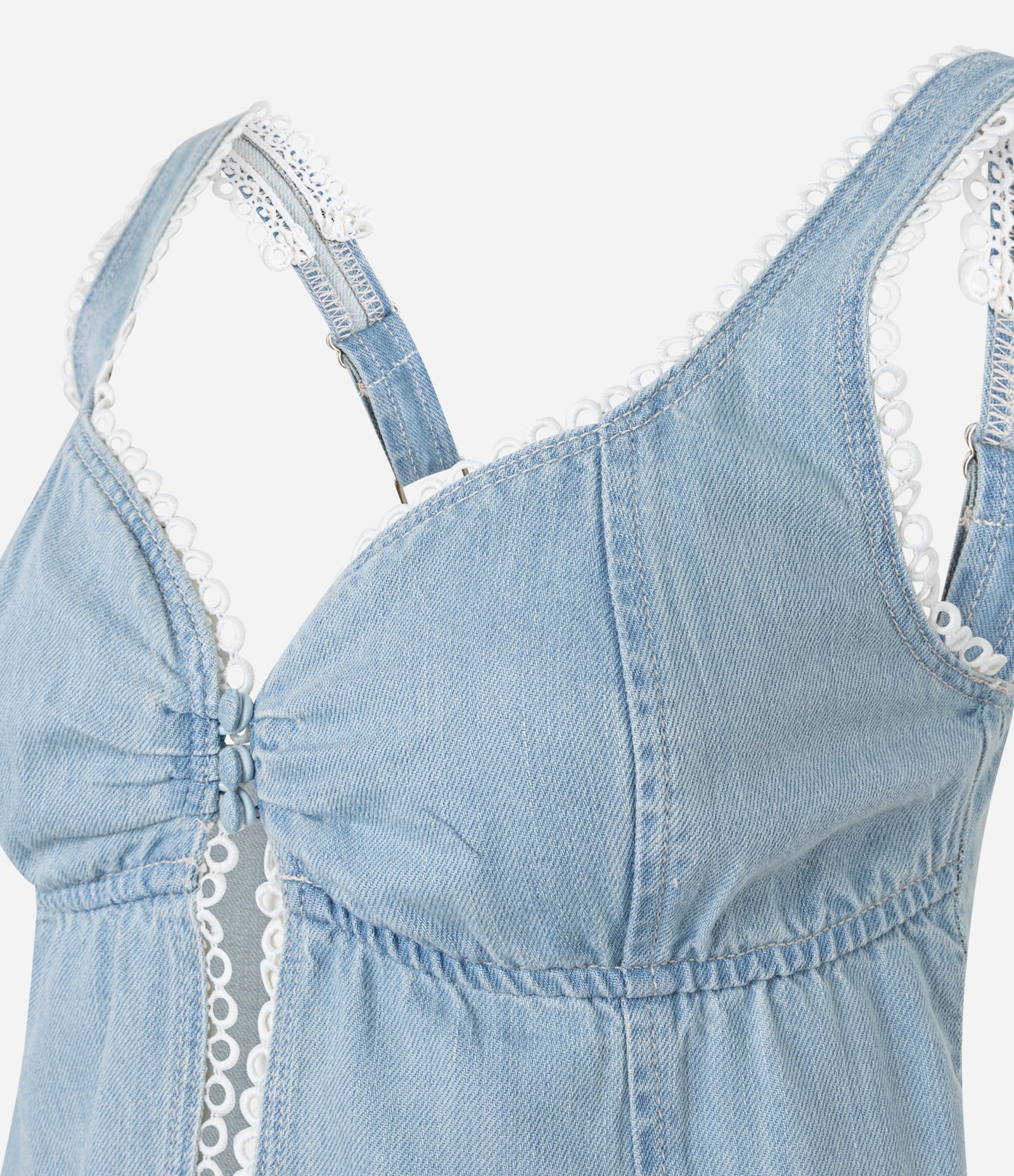 Blusa Cropped em Jeans com Botões Forrados no Busto Claro 6