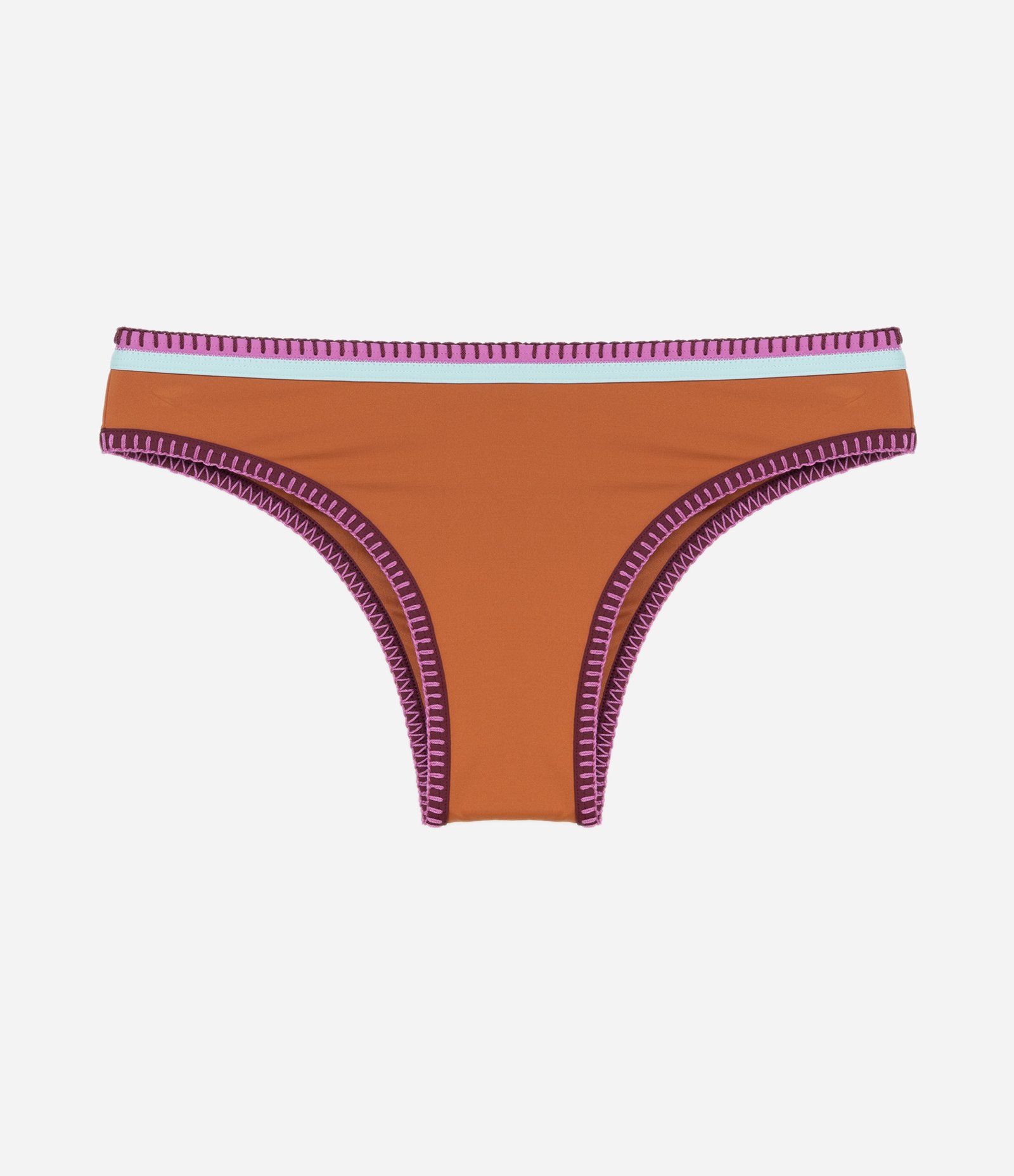 Biquíni Calcinha Básica em Microfibra com Viés e Pespontos Contrastantes Marrom 1