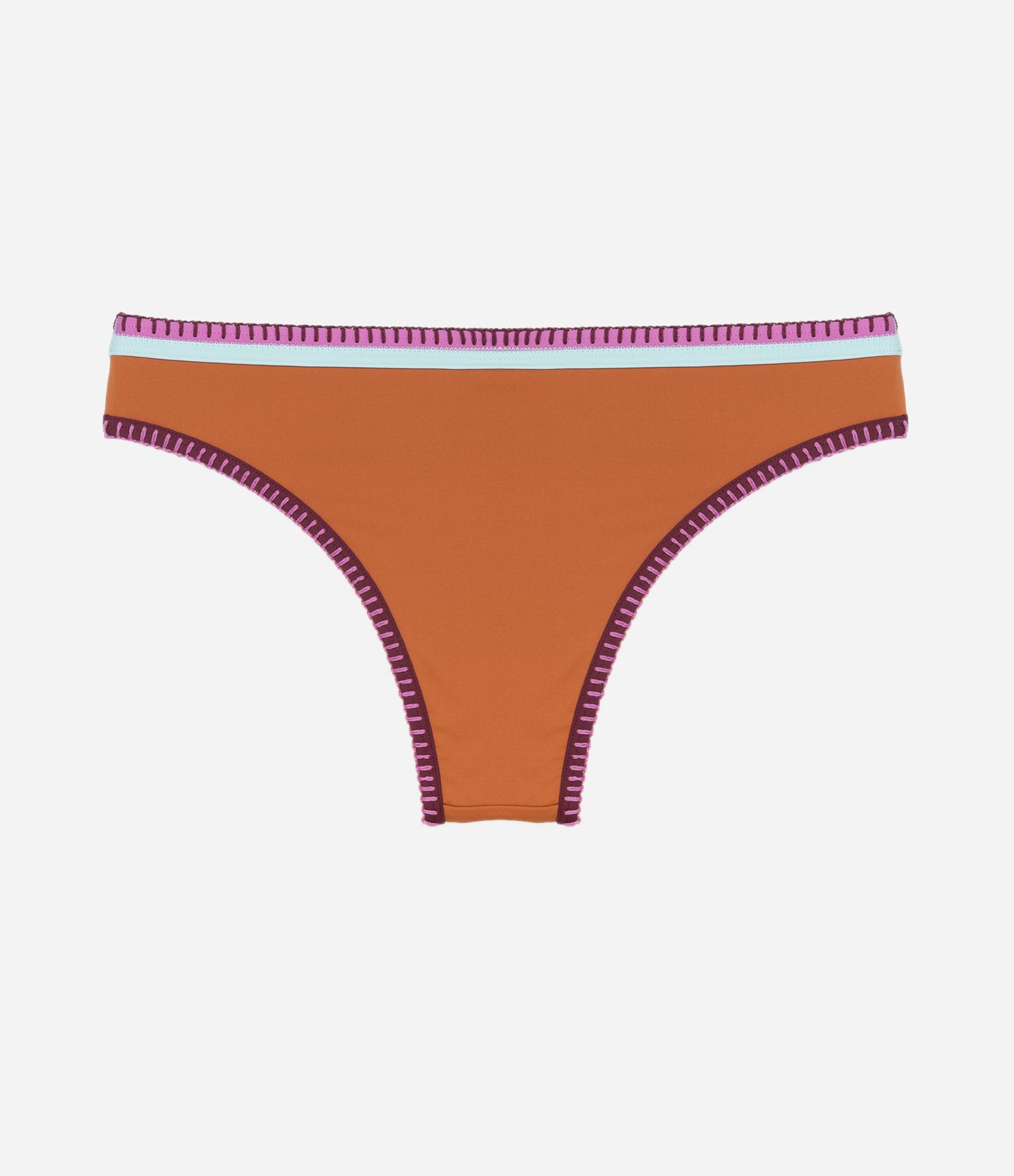 Biquíni Calcinha Básica em Microfibra com Viés e Pespontos Contrastantes Marrom 2