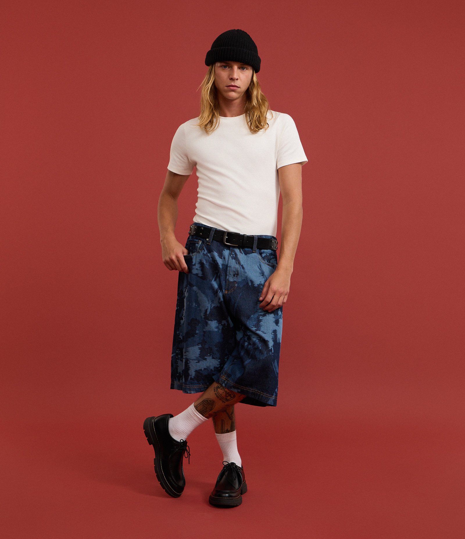 Bermuda Baggy Relaxed em Jeans com Estampa Manchada Azul 3