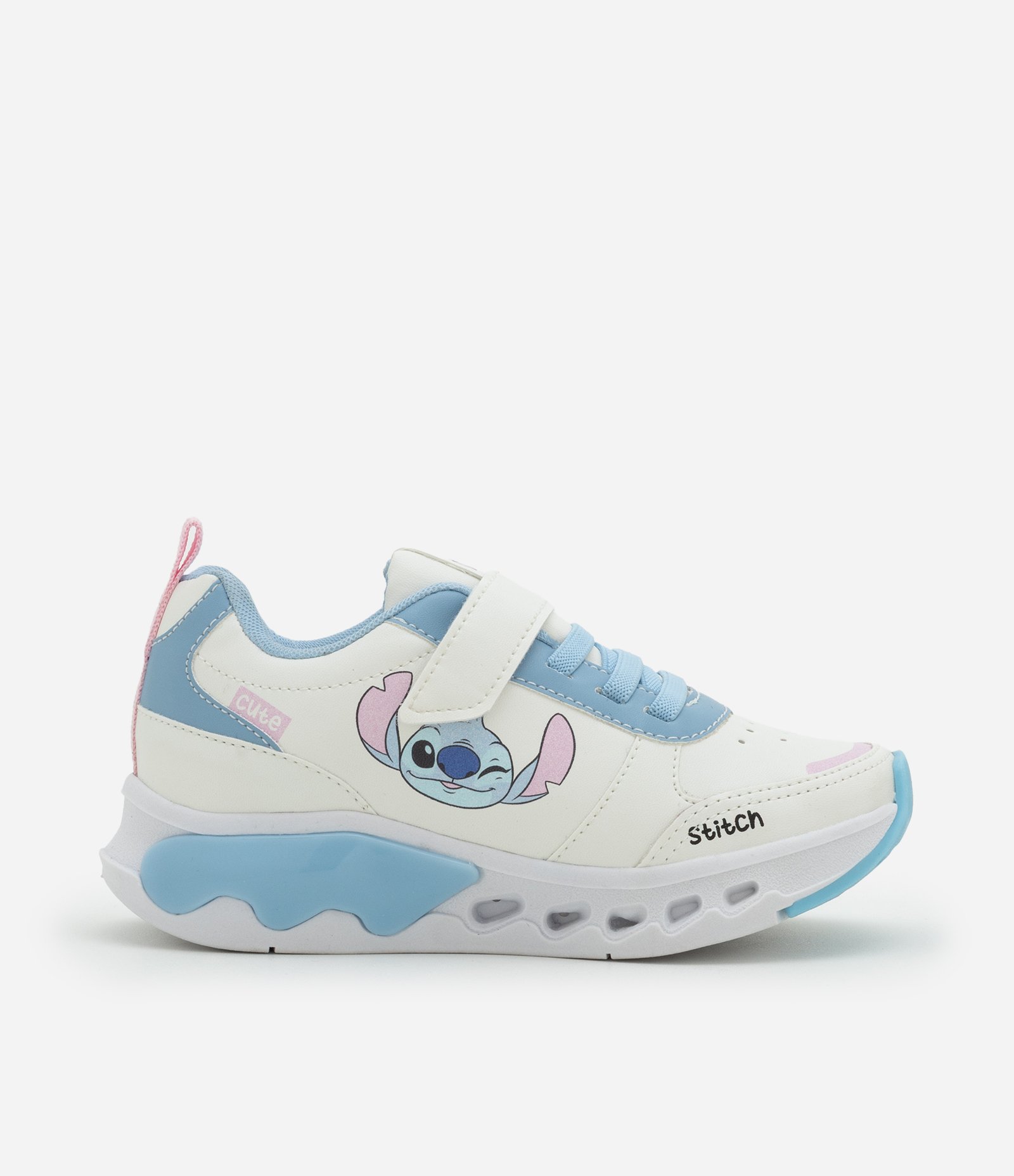 Tênis Infantil em PU com Sola Led Stitch - Tam 28 ao 34 Branco/Azul 6