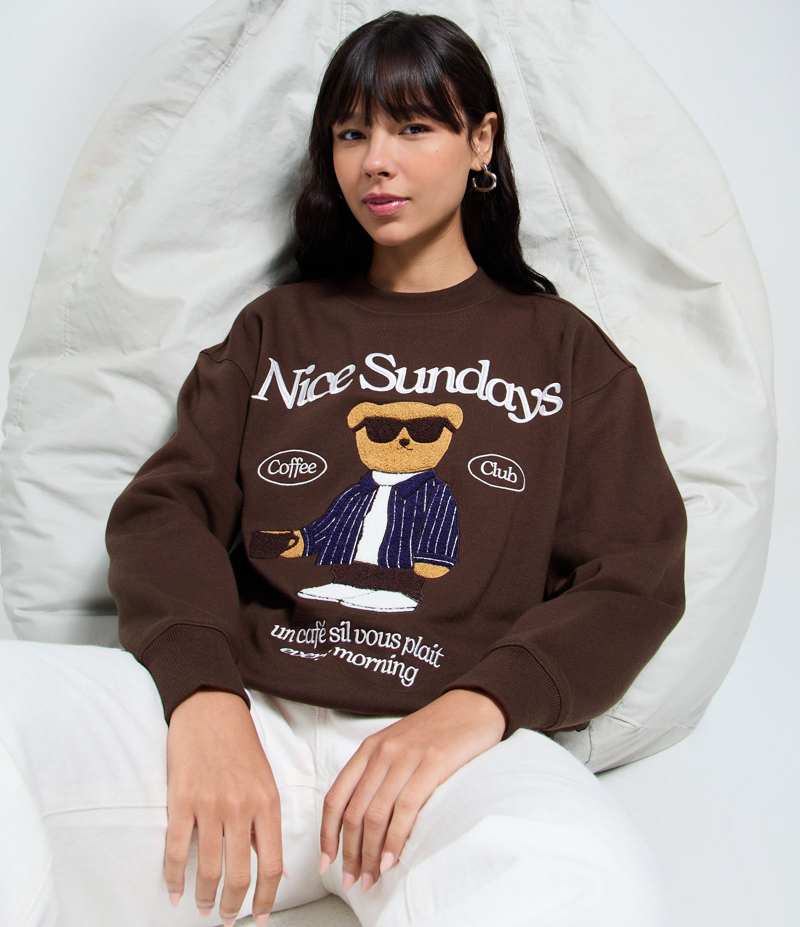 Blusão Moletom com Felpa Estampado Urso Nice Sundays Marrom 1