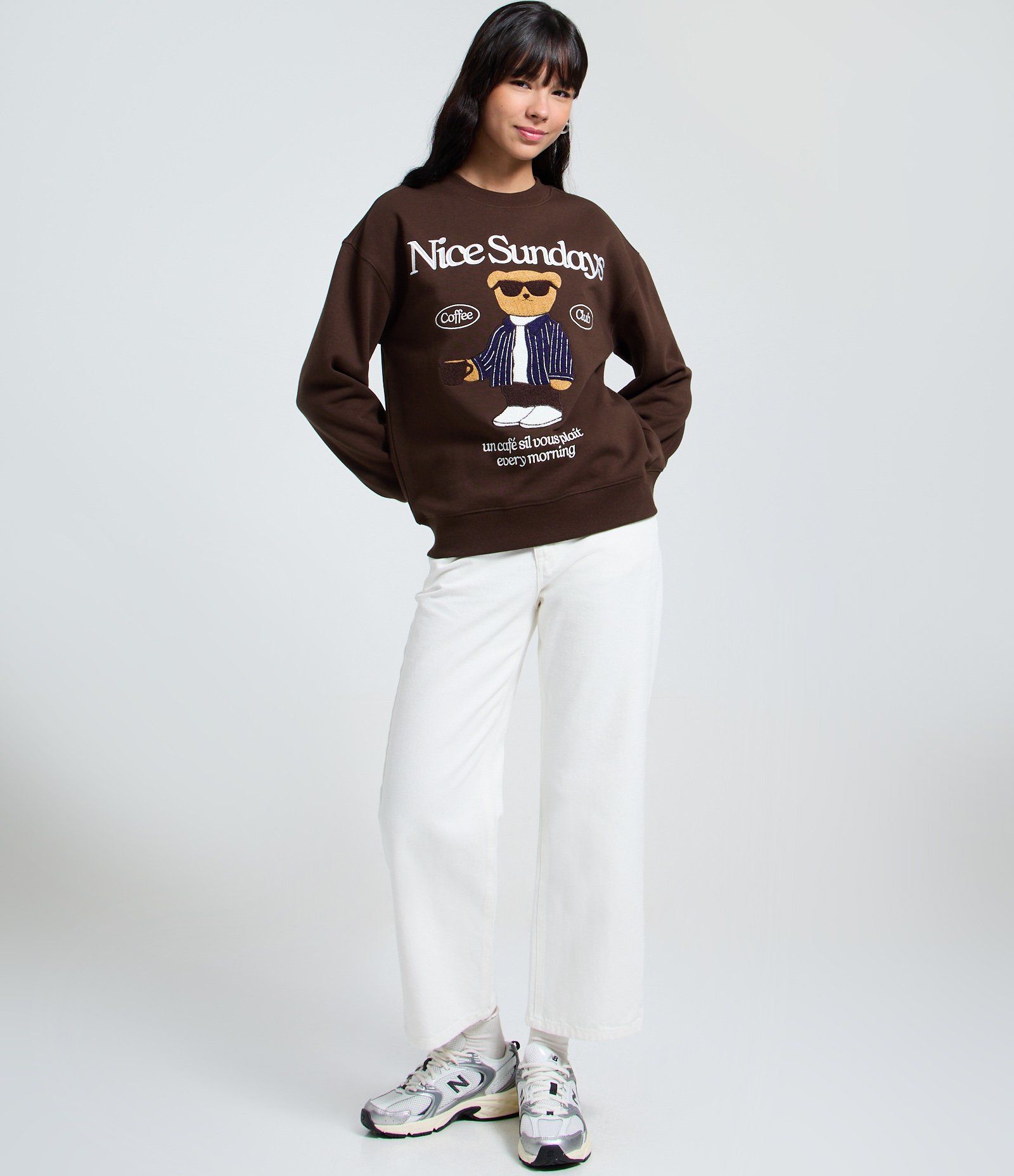 Blusão Moletom com Felpa Estampado Urso Nice Sundays Marrom 2