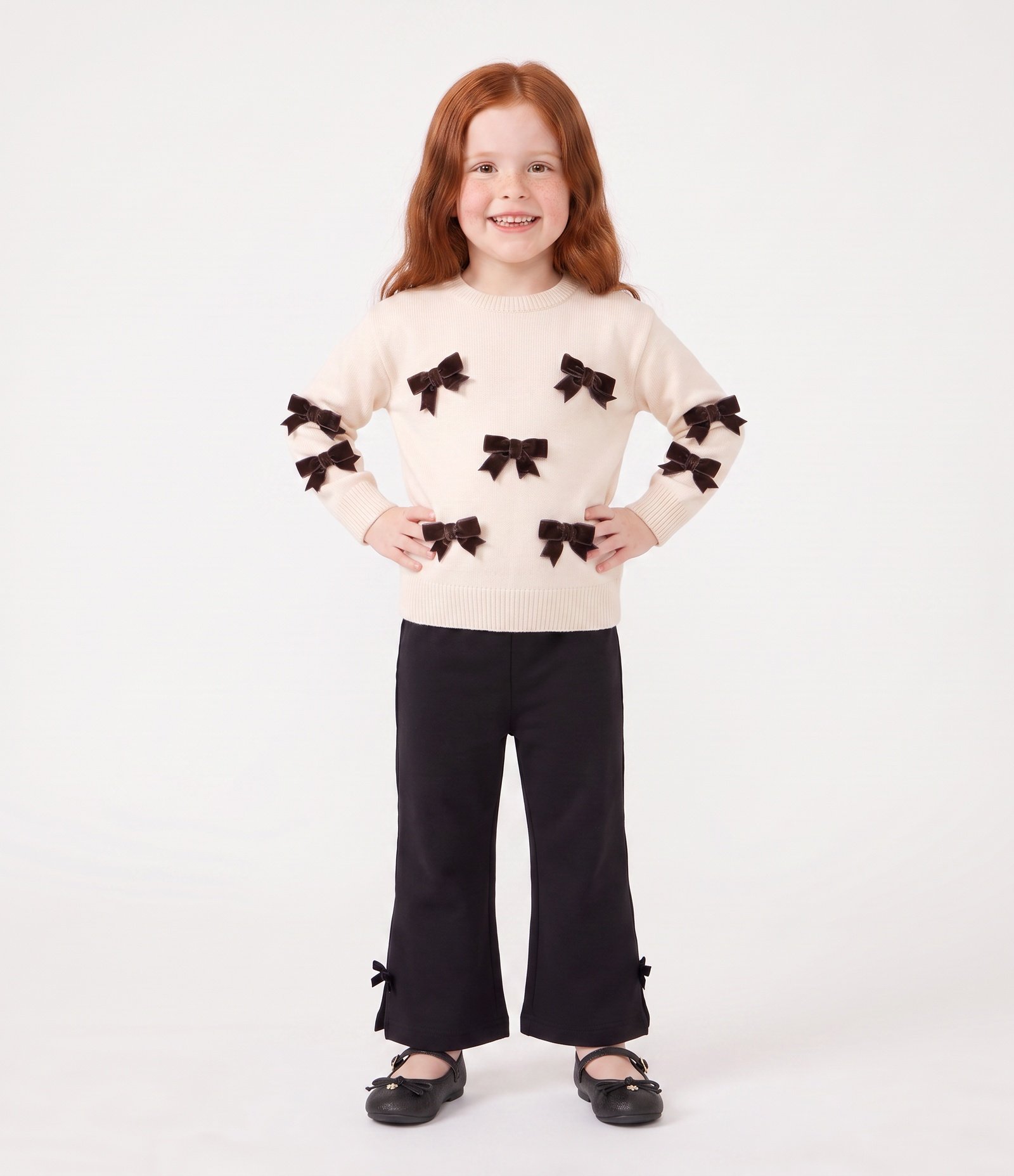 Suéter Infantil com Laços Aplicados – Tam 1 a 6 Off White 1