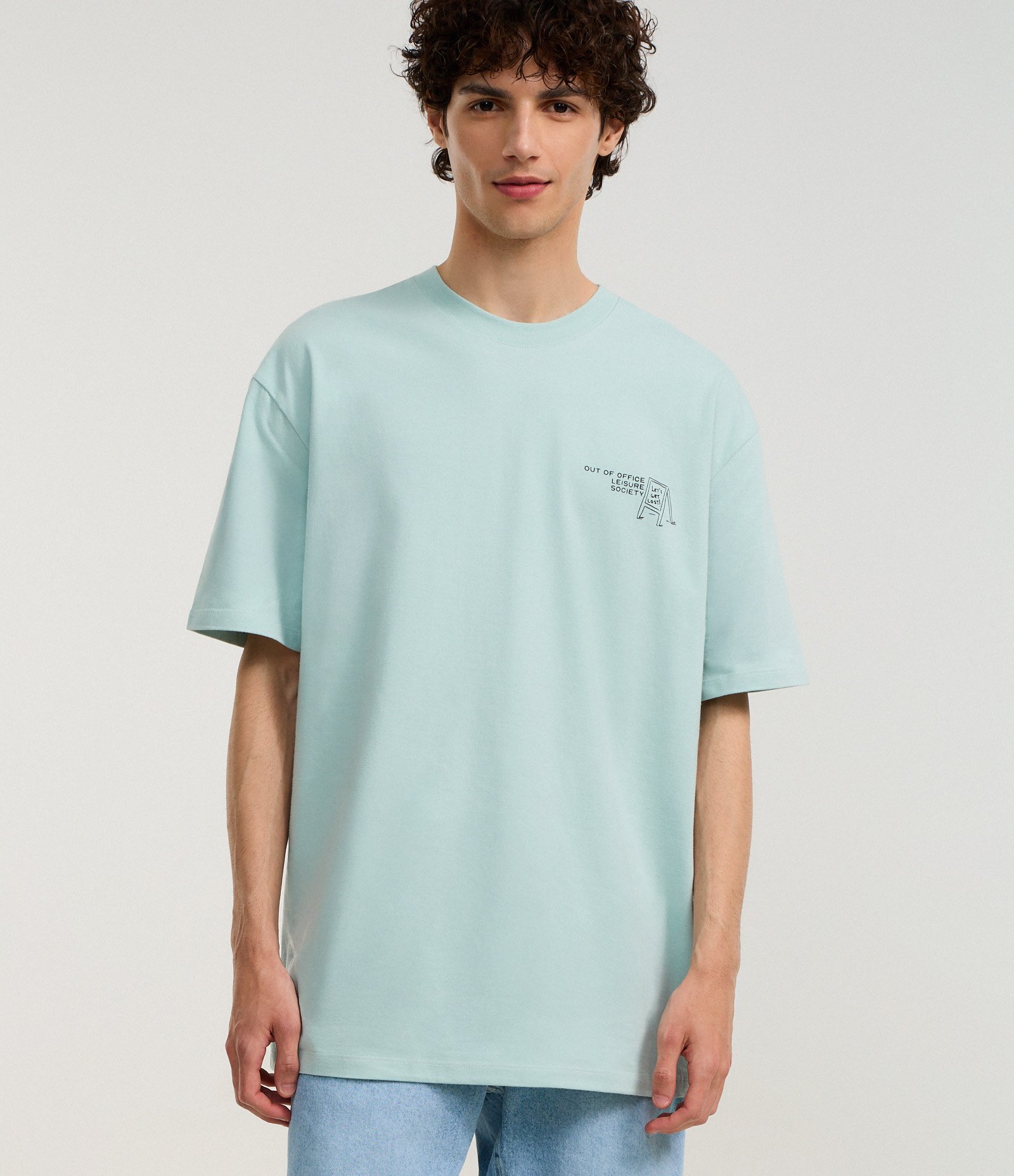 Camiseta Relaxed em Algodão com Estampa de Praia e Lettering Out Od Office Verde 1