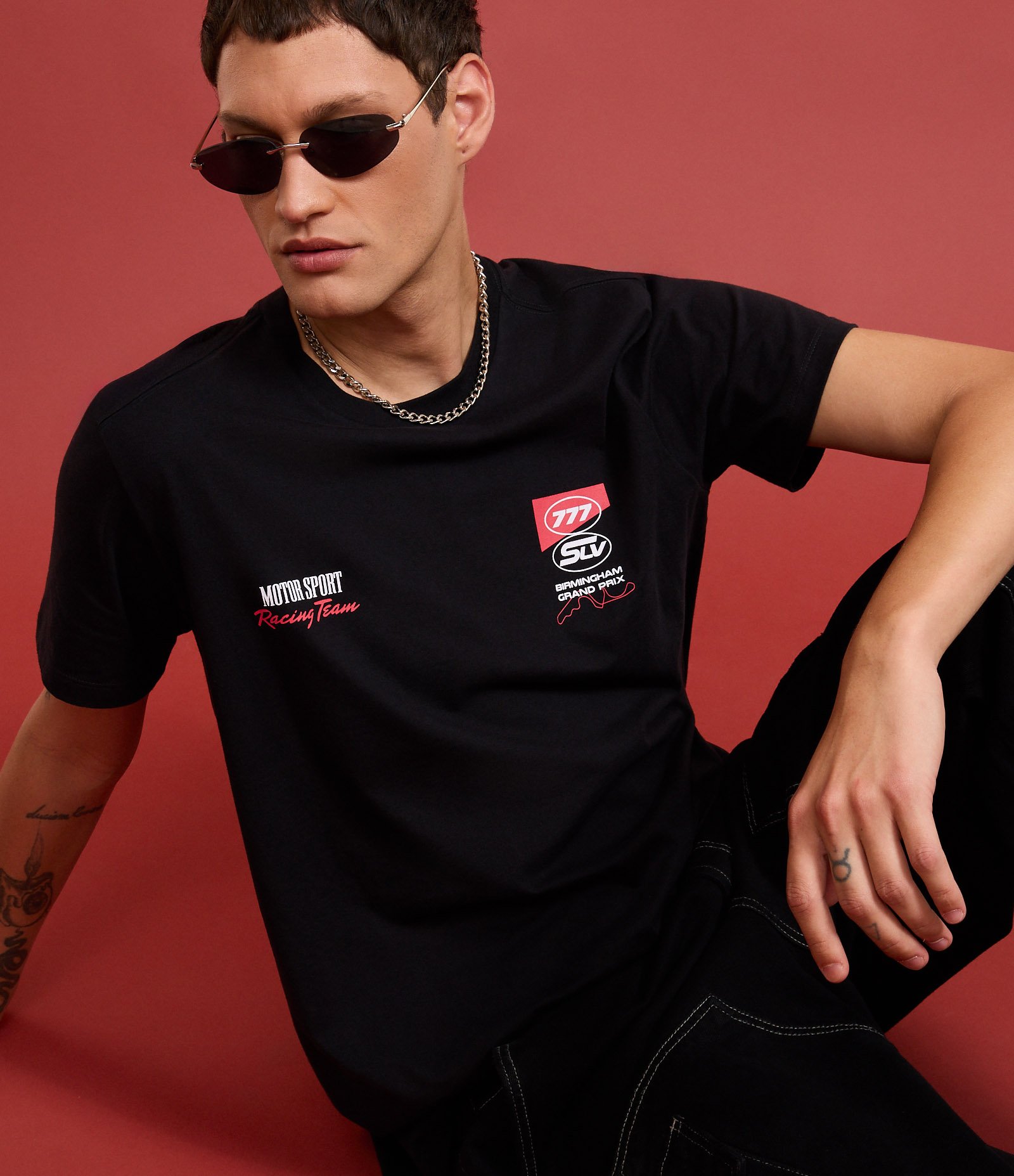 Camiseta Comfort em Algodão com Estampa e Lettering Motor Sport Preto 2