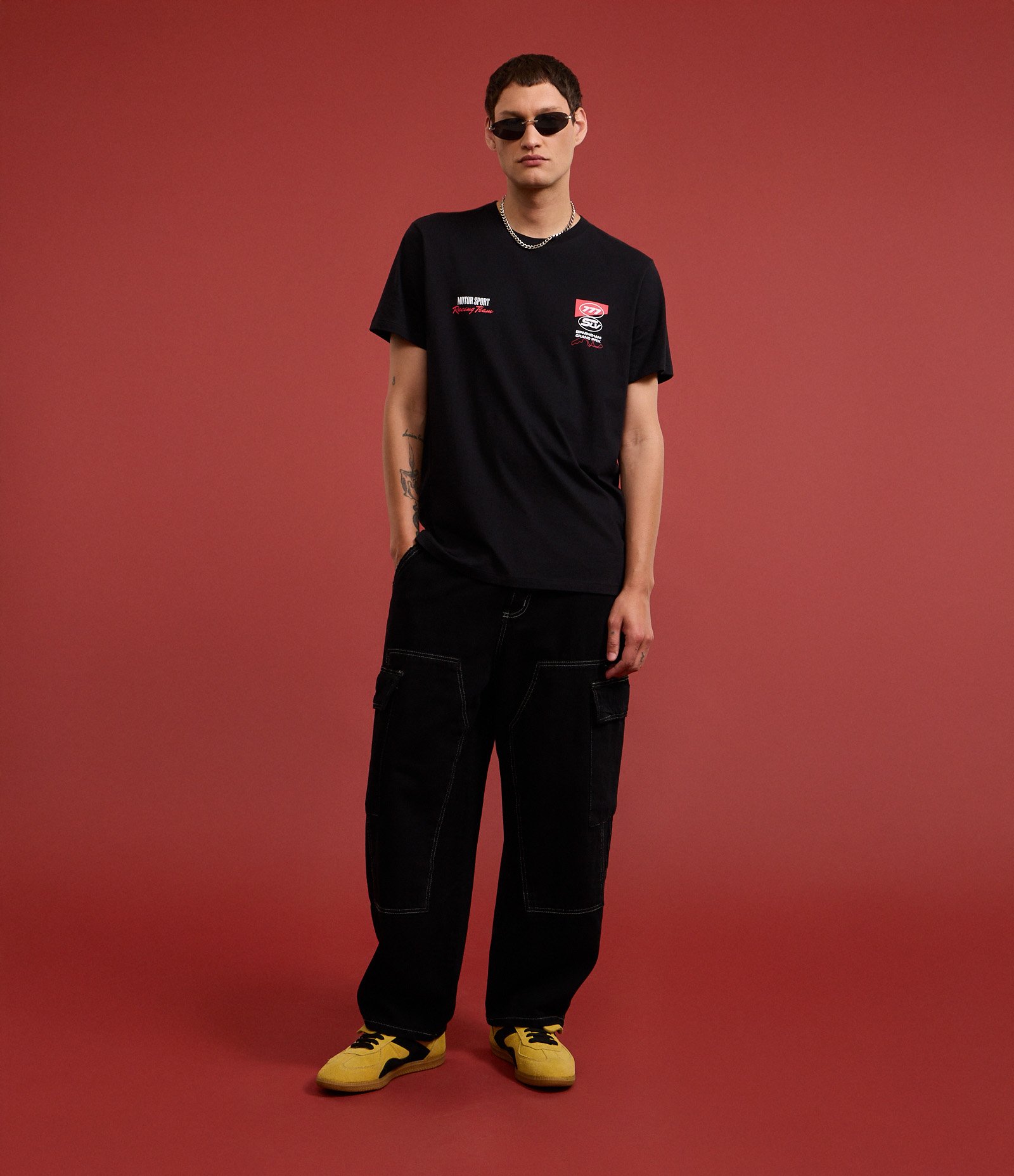 Camiseta Comfort em Algodão com Estampa e Lettering Motor Sport Preto 3