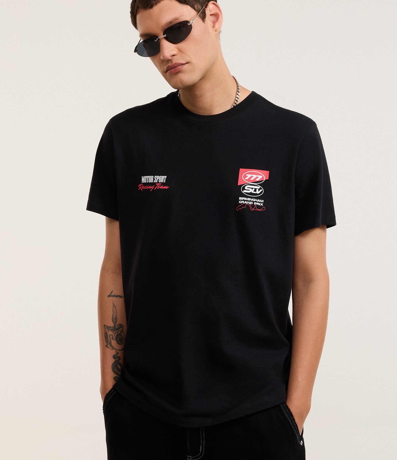 Camiseta Comfort em Algodão com Estampa e Lettering Motor Sport Preto 4