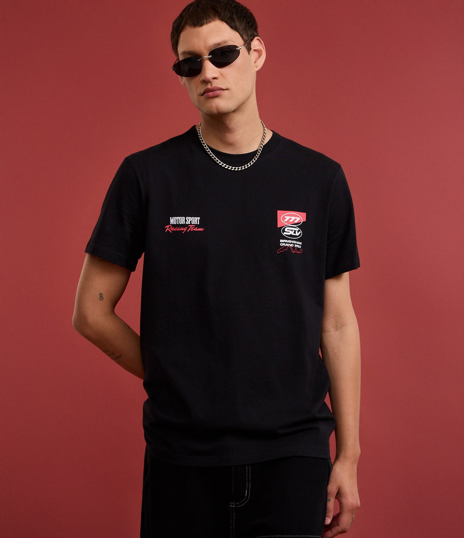 Camiseta Comfort em Algodão com Estampa e Lettering Motor Sport Preto 7