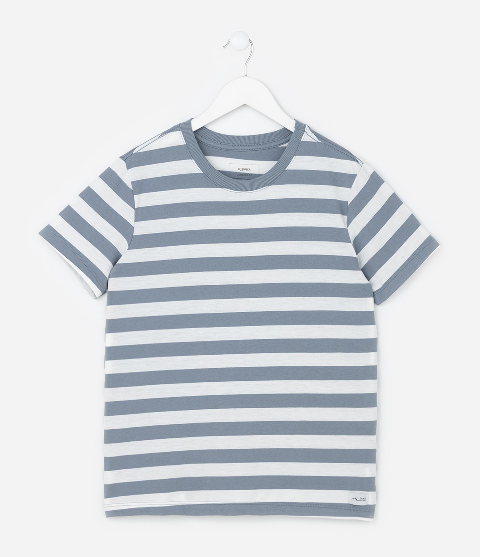 Camiseta Infantil Comfort com Estampa de Listras - Tam 5 a 14 Anos Cinza/Branco 1