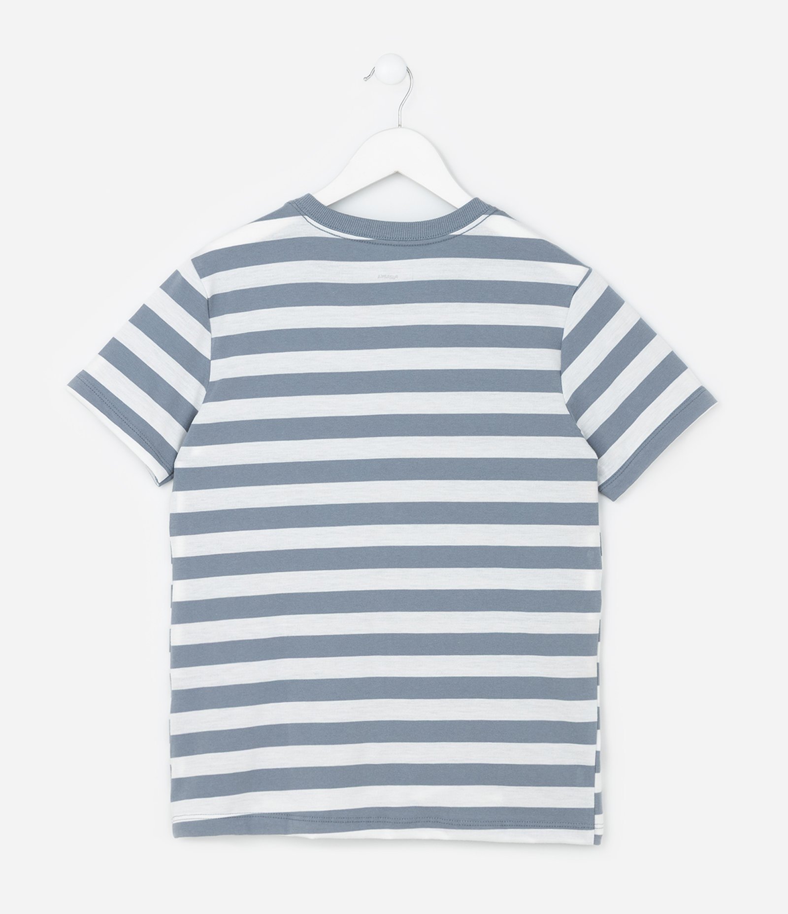 Camiseta Infantil Comfort com Estampa de Listras - Tam 5 a 14 Anos Cinza/Branco 2