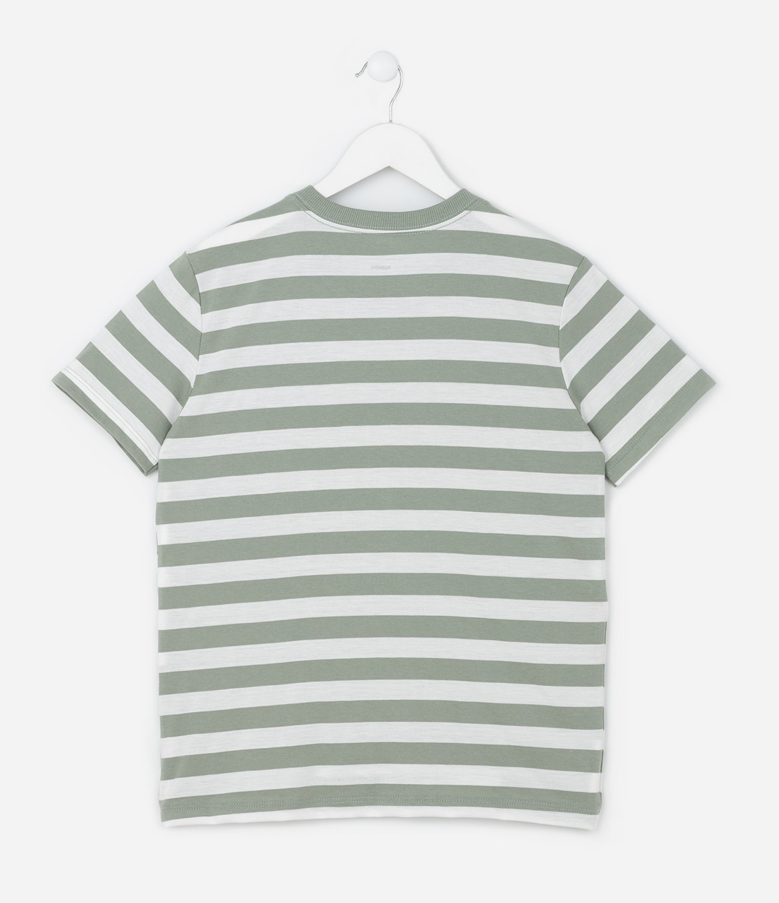 Camiseta Infantil Comfort com Estampa de Listras - Tam 5 a 14 Anos Verde/Branco 2