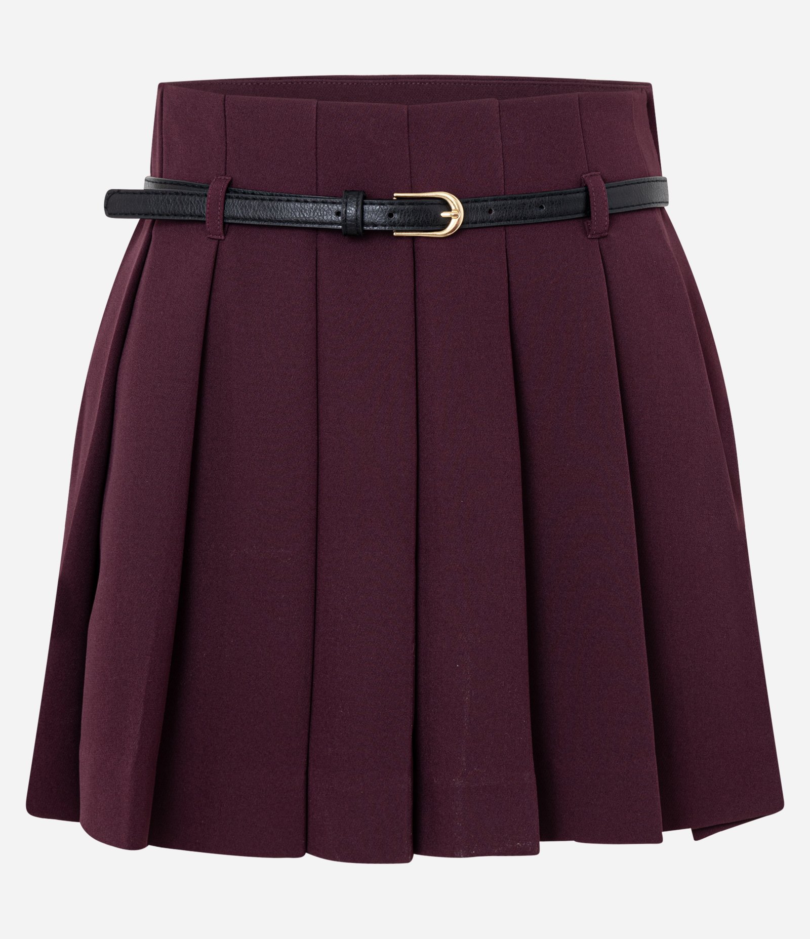 Short Saia Alfaiatado com Cinto de PU e Textura Plissada Vinho 6