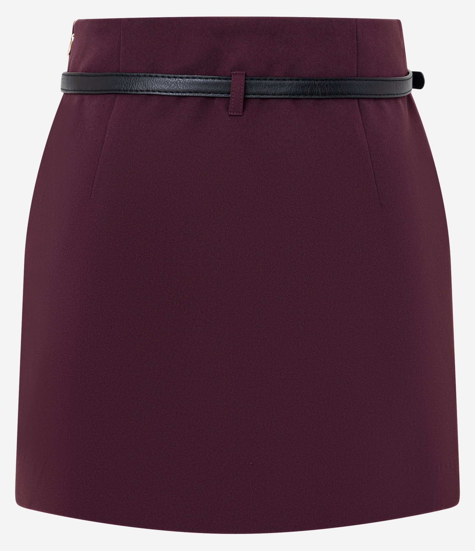 Short Saia Alfaiatado com Cinto de PU e Textura Plissada Vinho 7