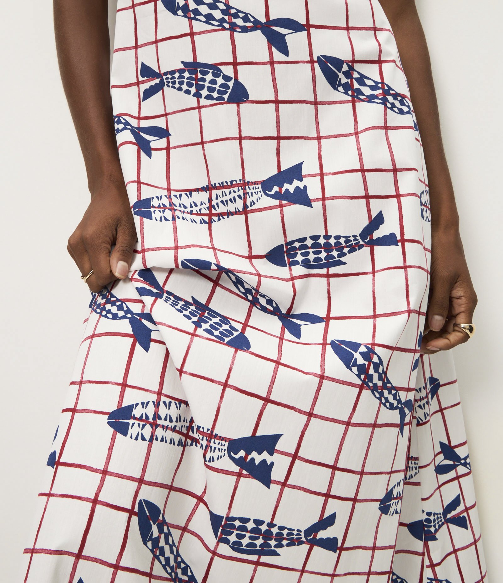 Vestido Midi com Alças Finas e Estampa de Peixes Branco 3