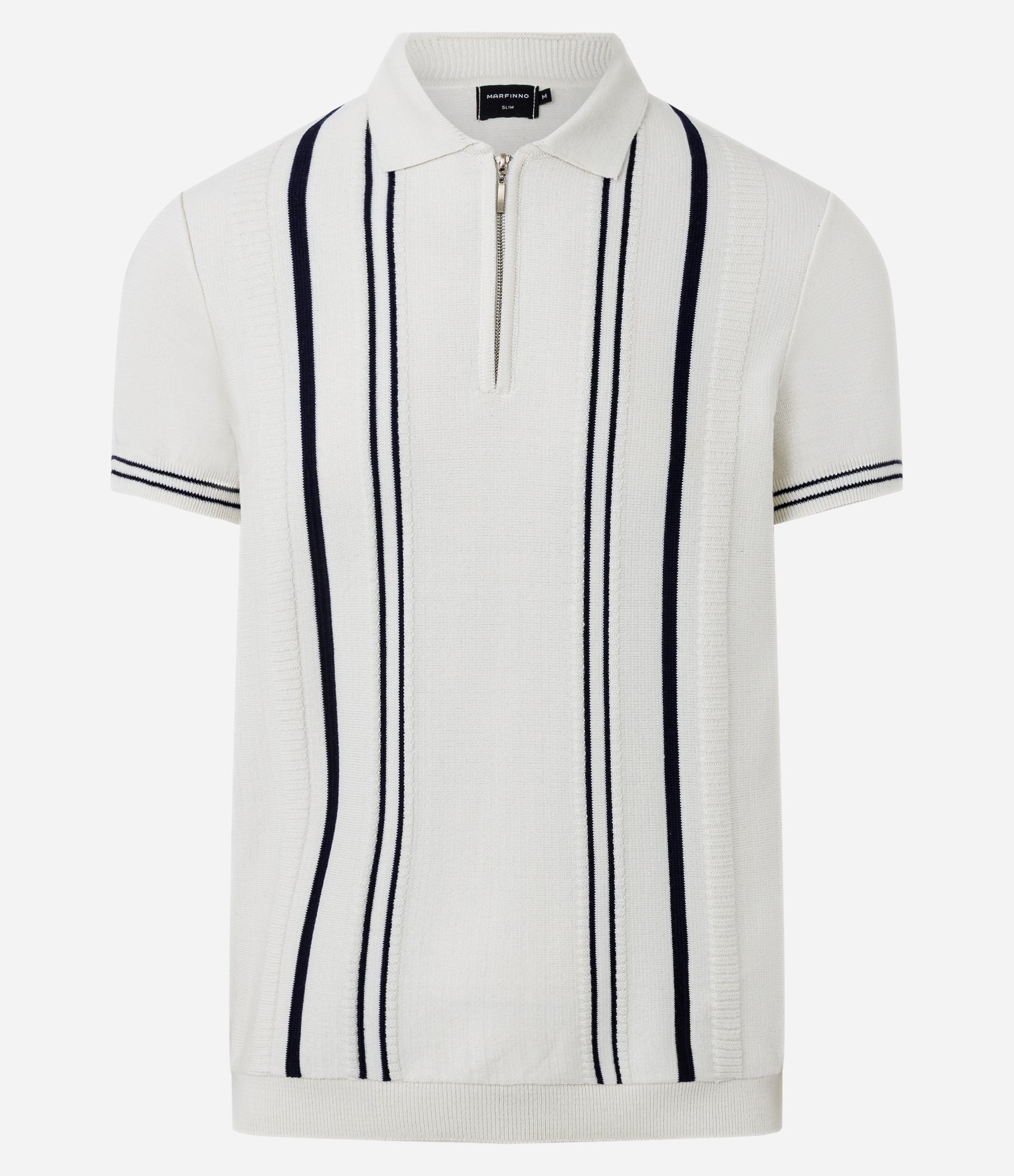 Camisa Polo Slim em Tricô com Listras Contrastantes Branco 5