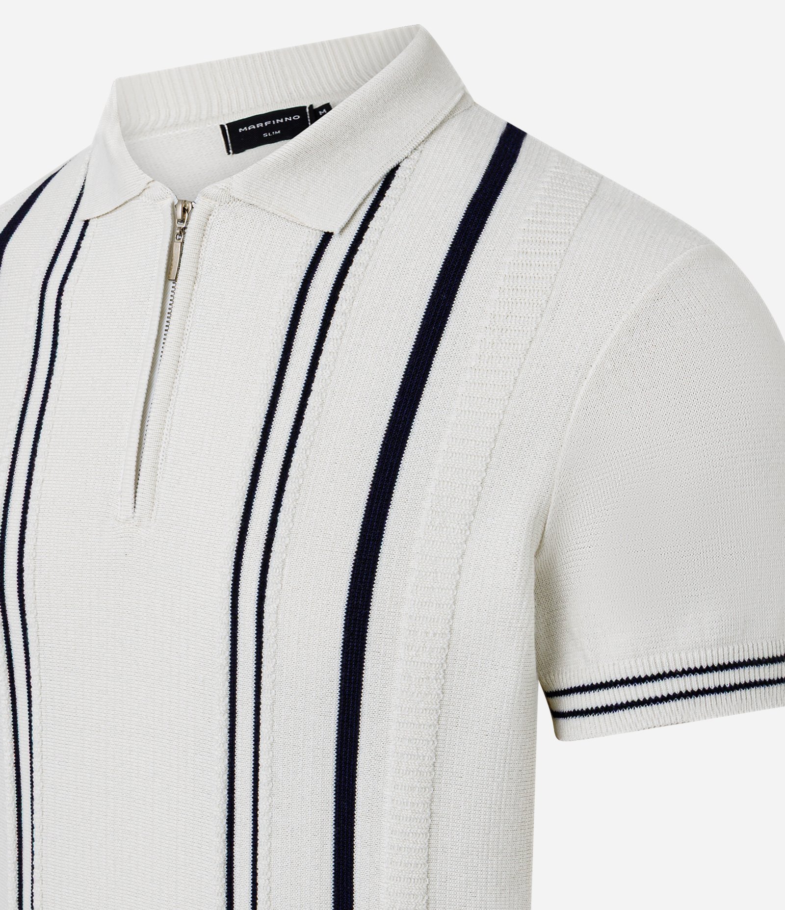 Camisa Polo Slim em Tricô com Listras Contrastantes Branco 6