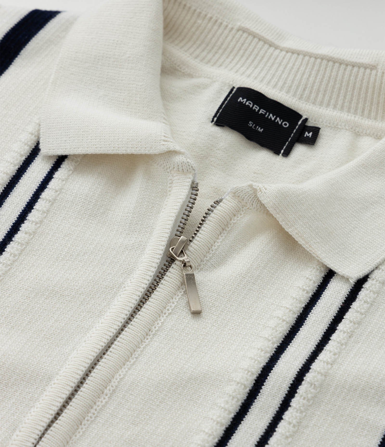 Camisa Polo Slim em Tricô com Listras Contrastantes Branco 8