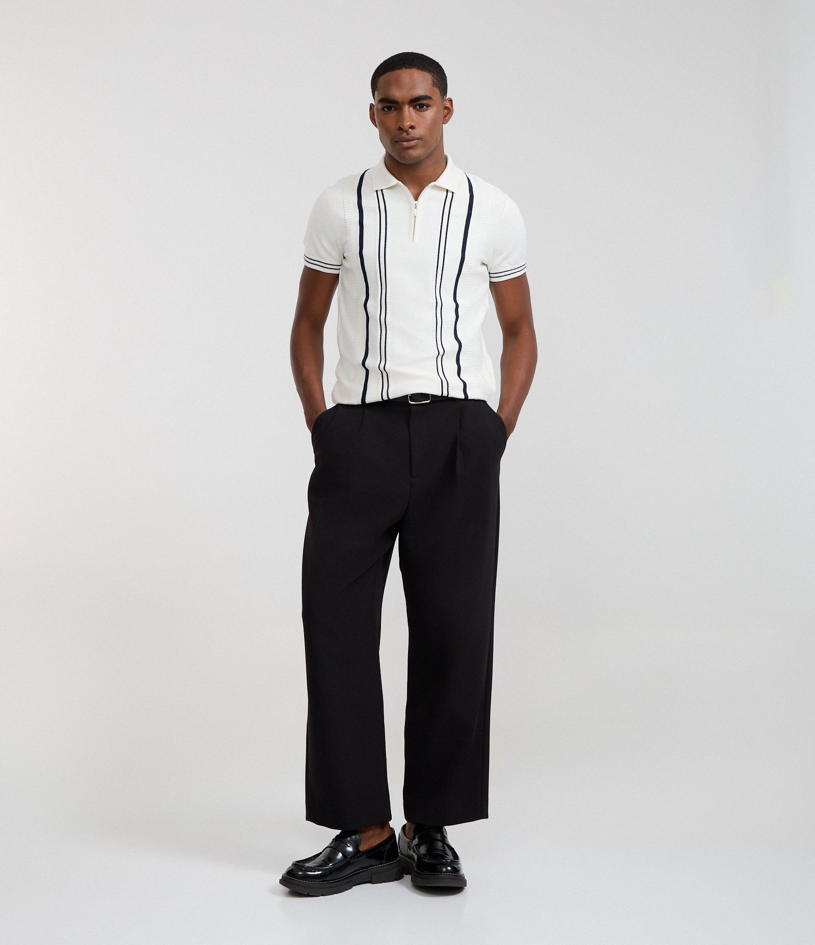 Camisa Polo Slim em Tricô com Listras Contrastantes Branco 2