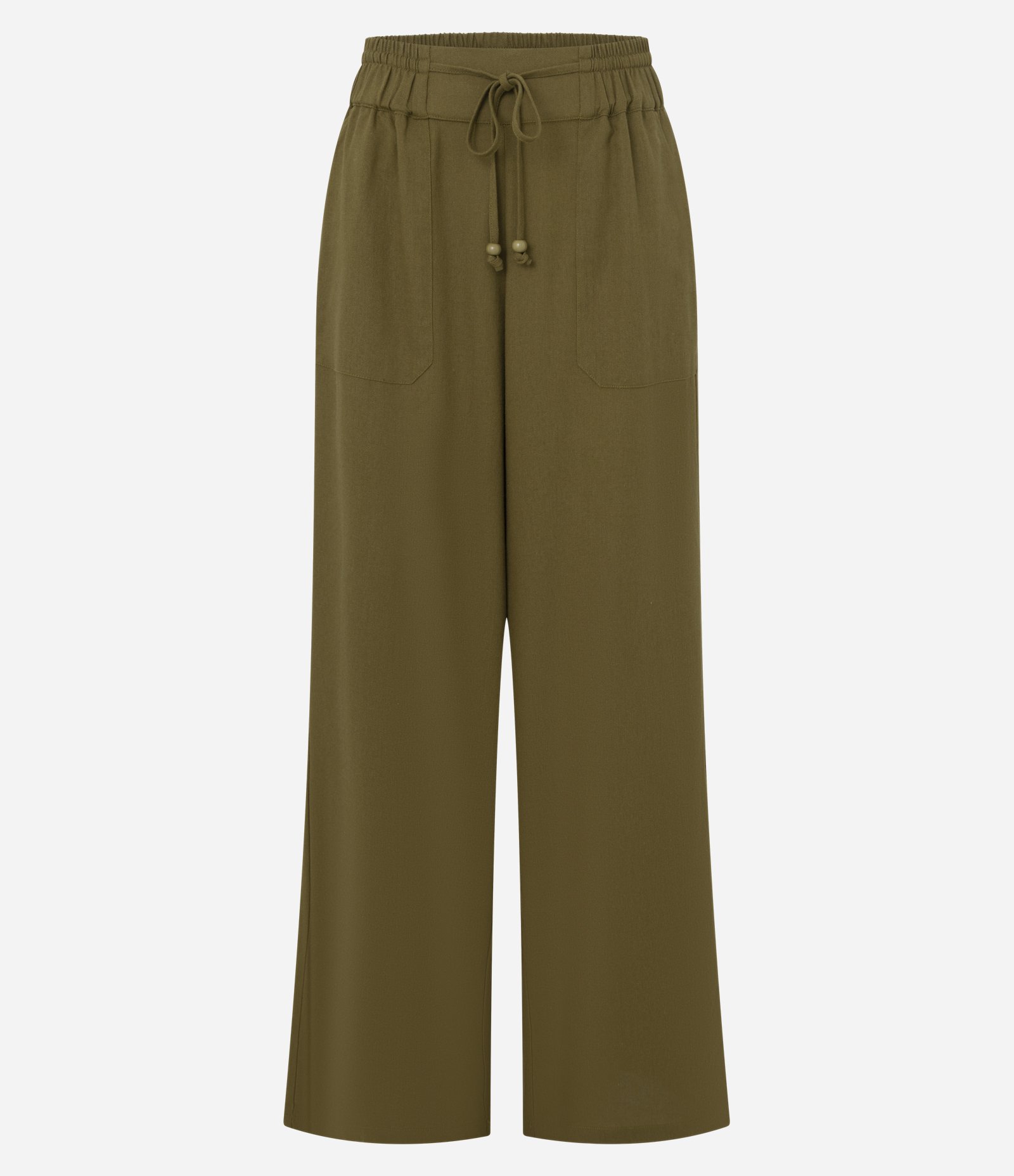 Calça Wide Leg em Viscolinho com Amarração Verde Militar 4