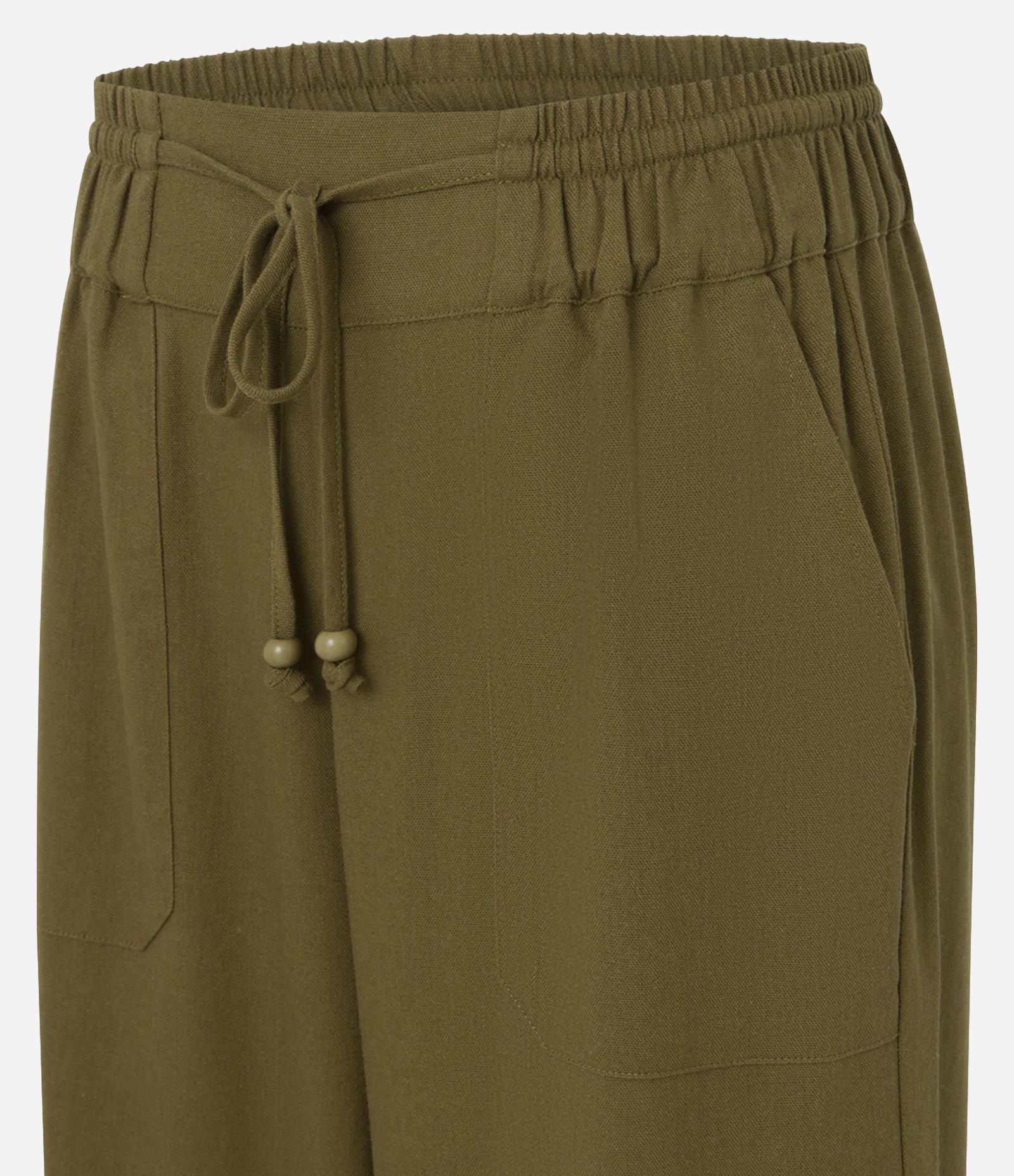 Calça Wide Leg em Viscolinho com Amarração Verde Militar 5