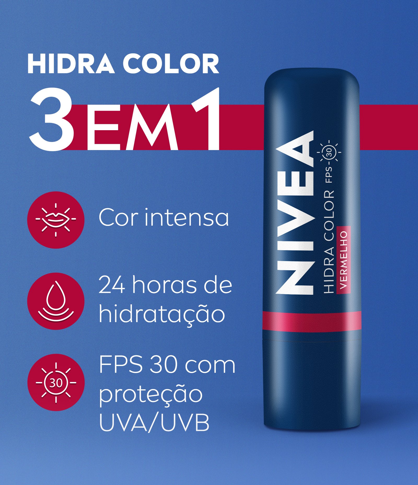 Hidratante Labial Hidra Color FPS30 Nivea Vermelho 3