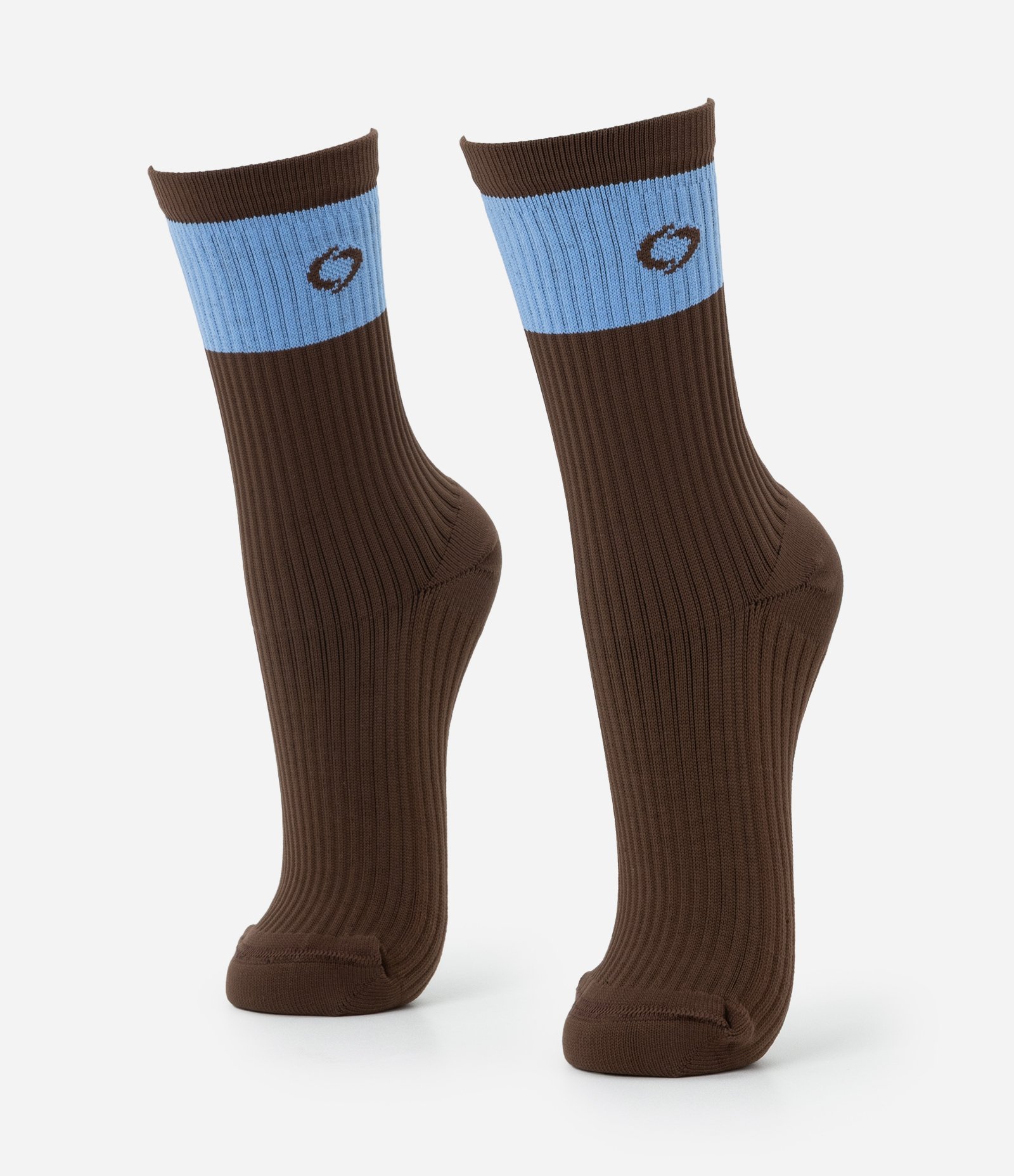 Meia Cano Alto Esportiva em Poliamida Canelada com Listra Marrom 1