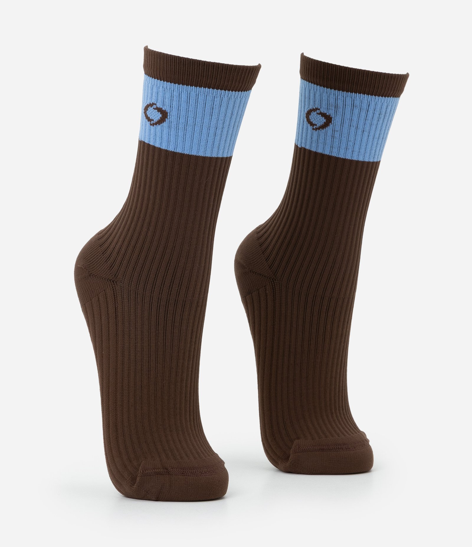 Meia Cano Alto Esportiva em Poliamida Canelada com Listra Marrom 2