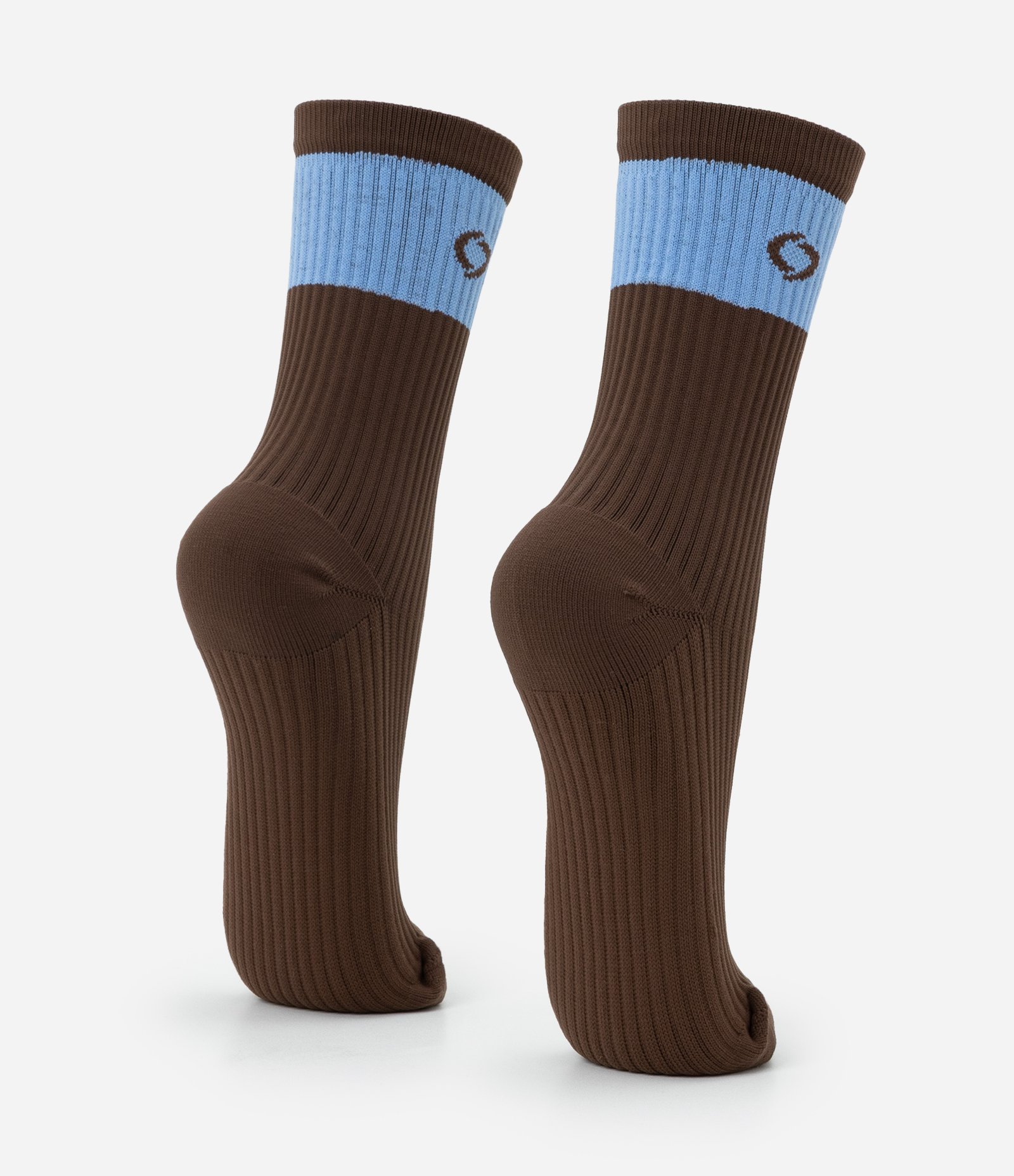 Meia Cano Alto Esportiva em Poliamida Canelada com Listra Marrom 3