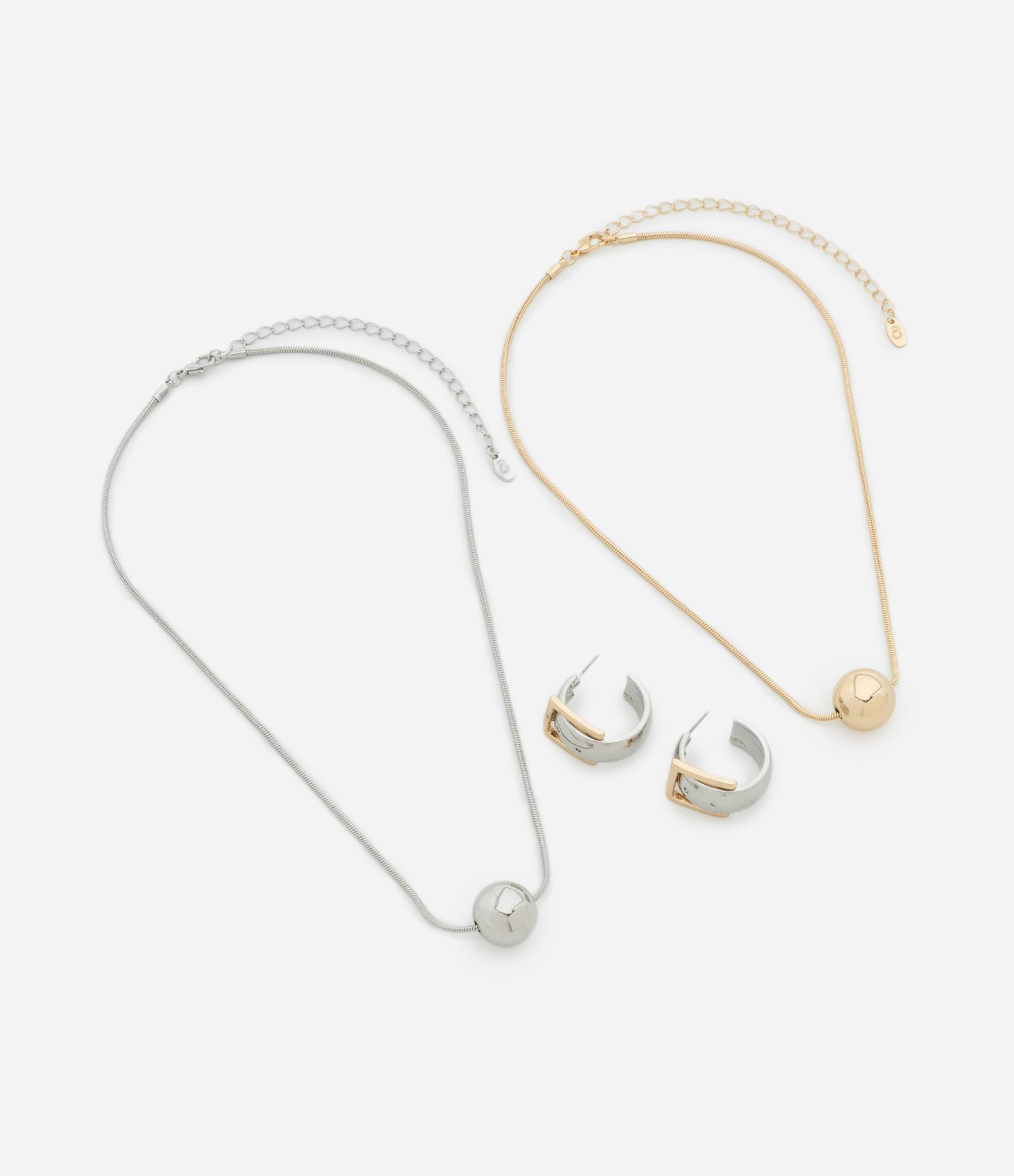 Conjunto de Colar Camadas com Esferas e Brinco Argola Bicolor Prata/Dourado 2