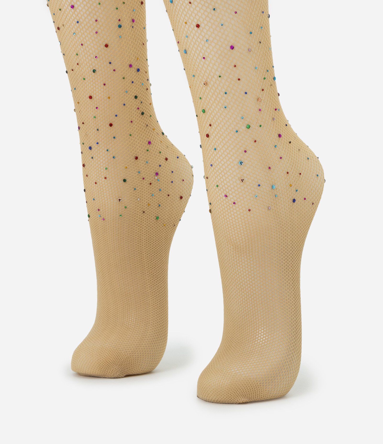 Meia Calça Arrastão em Microfibra com Strass Colorido Amarelo Queimado 1