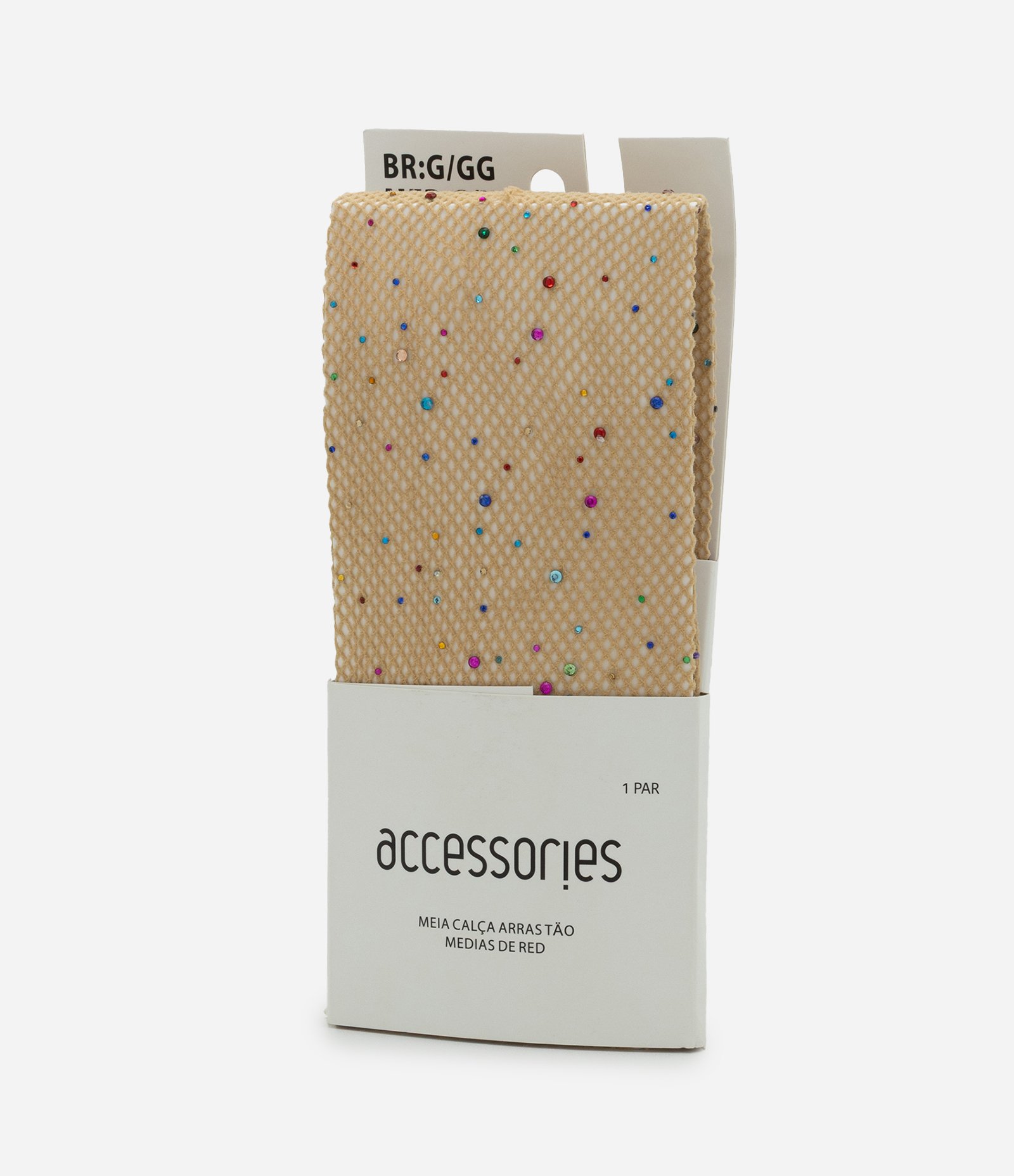 Meia Calça Arrastão em Microfibra com Strass Colorido Amarelo Queimado 2