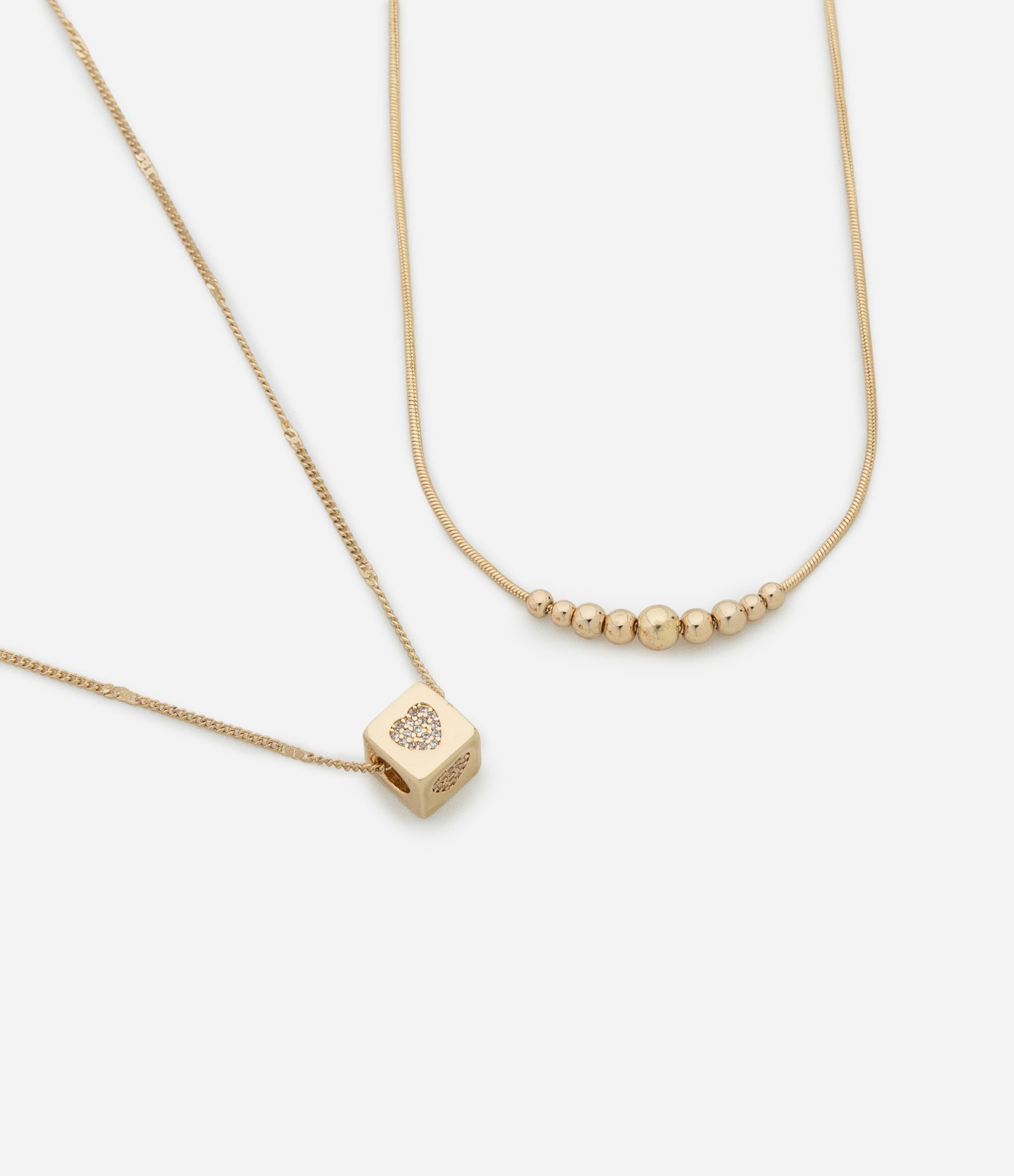 Colar Camadas com Bolinhas e Pingente Quadradinho Dourado 1