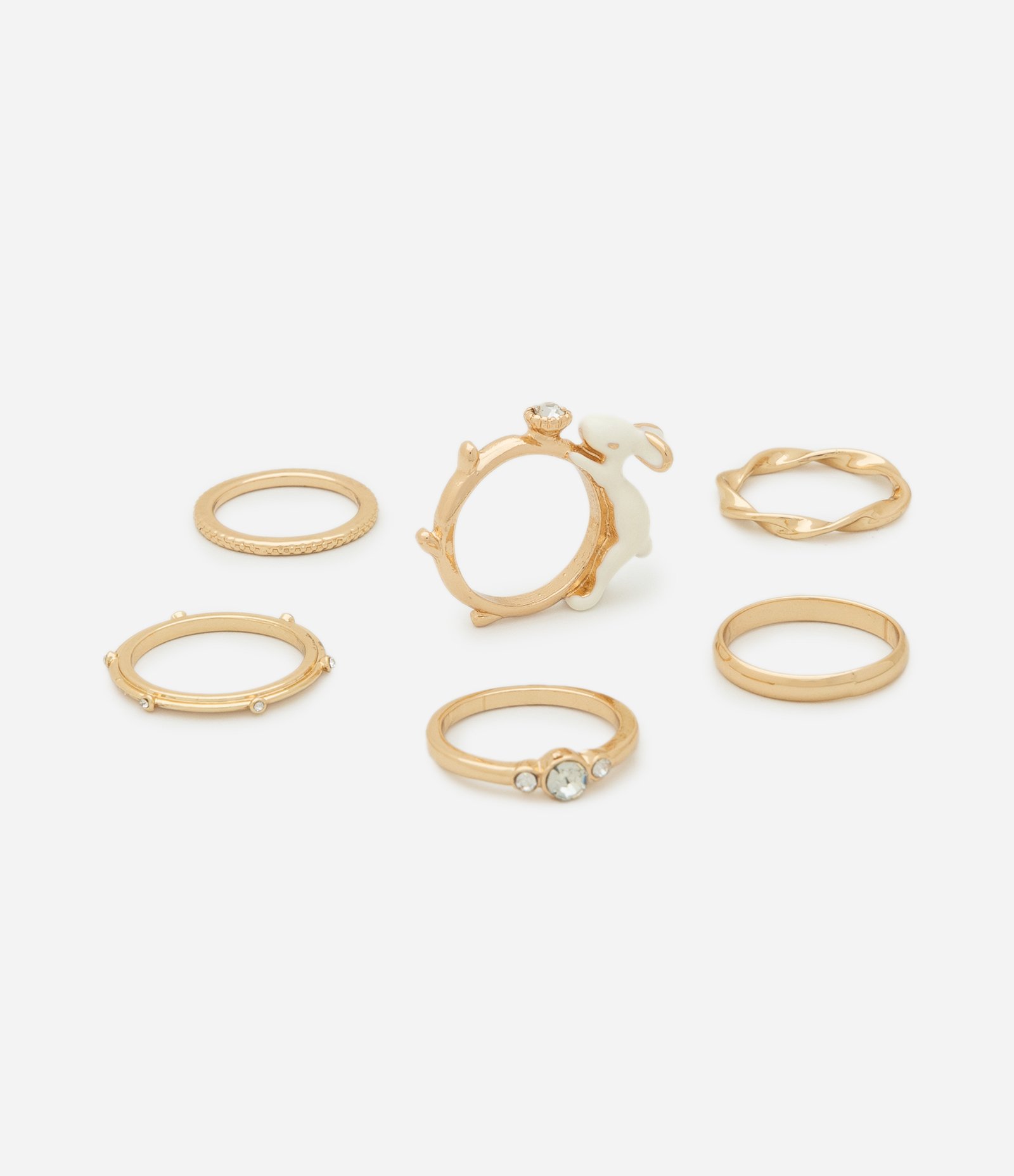 Kit 06 Anéis em Metal Liso Formato Variado e Delicados Off White 2