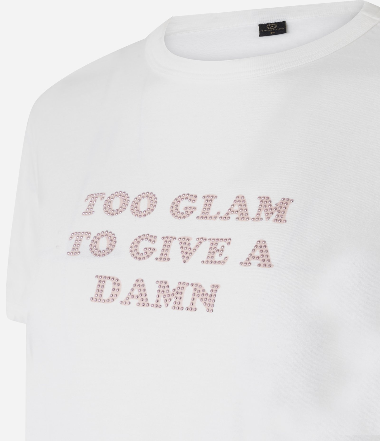 Camiseta em Algodão com Estampa Too Glam em Strass Branco 7