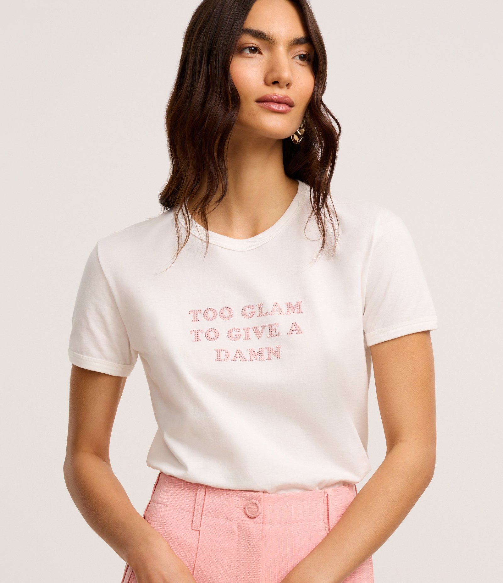 Camiseta em Algodão com Estampa Too Glam em Strass Branco 2