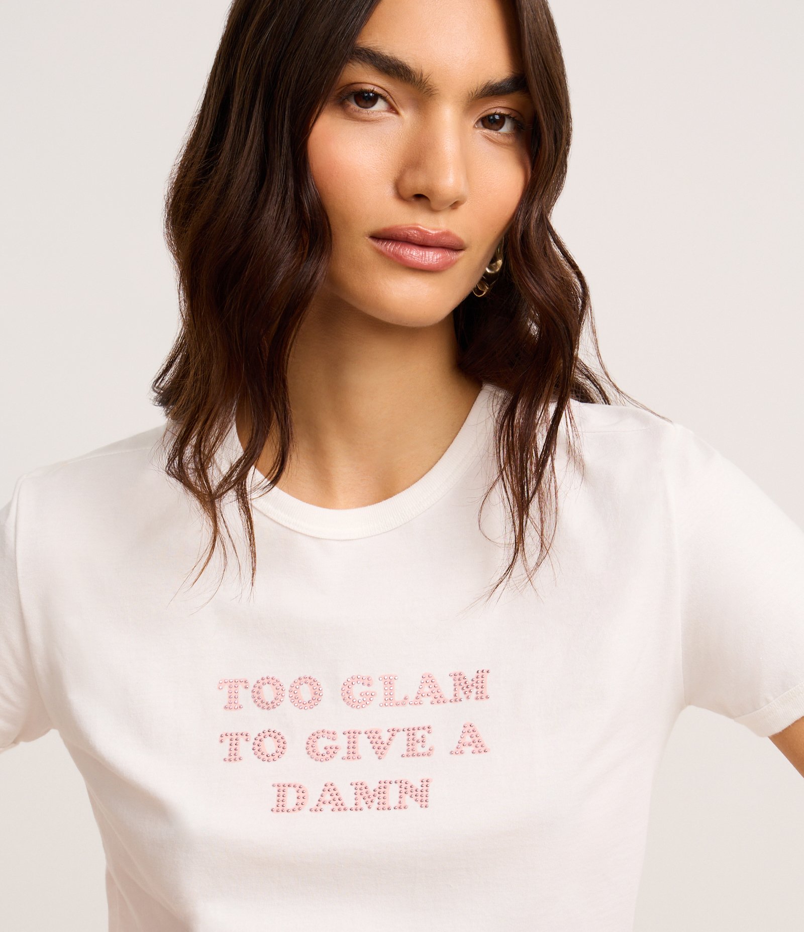 Camiseta em Algodão com Estampa Too Glam em Strass Branco 4