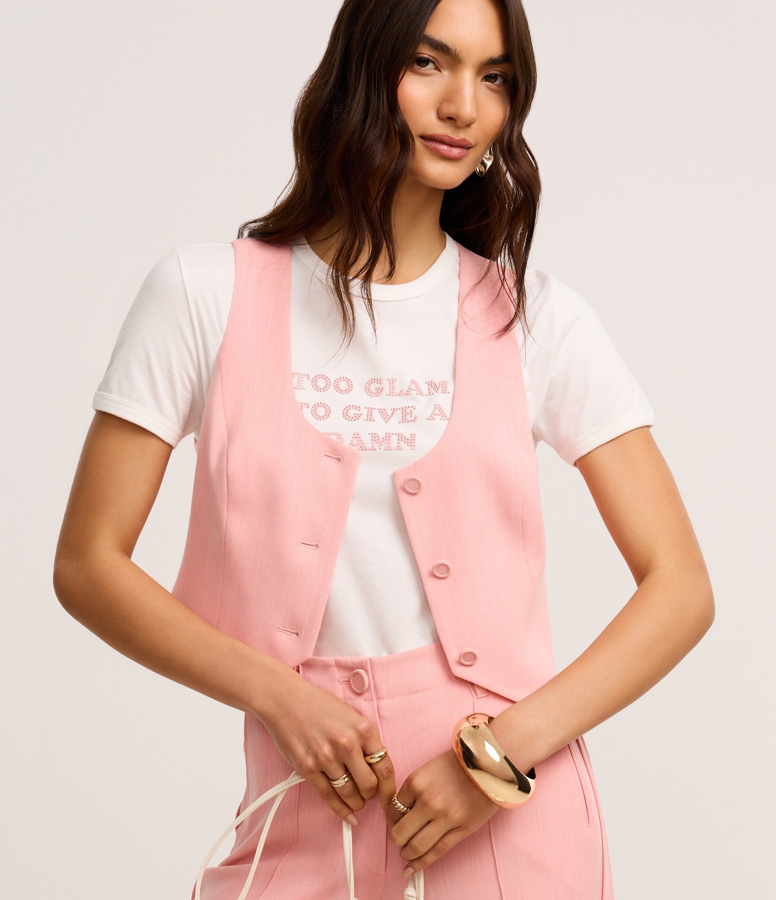 Camiseta em Algodão com Estampa Too Glam em Strass Branco 5