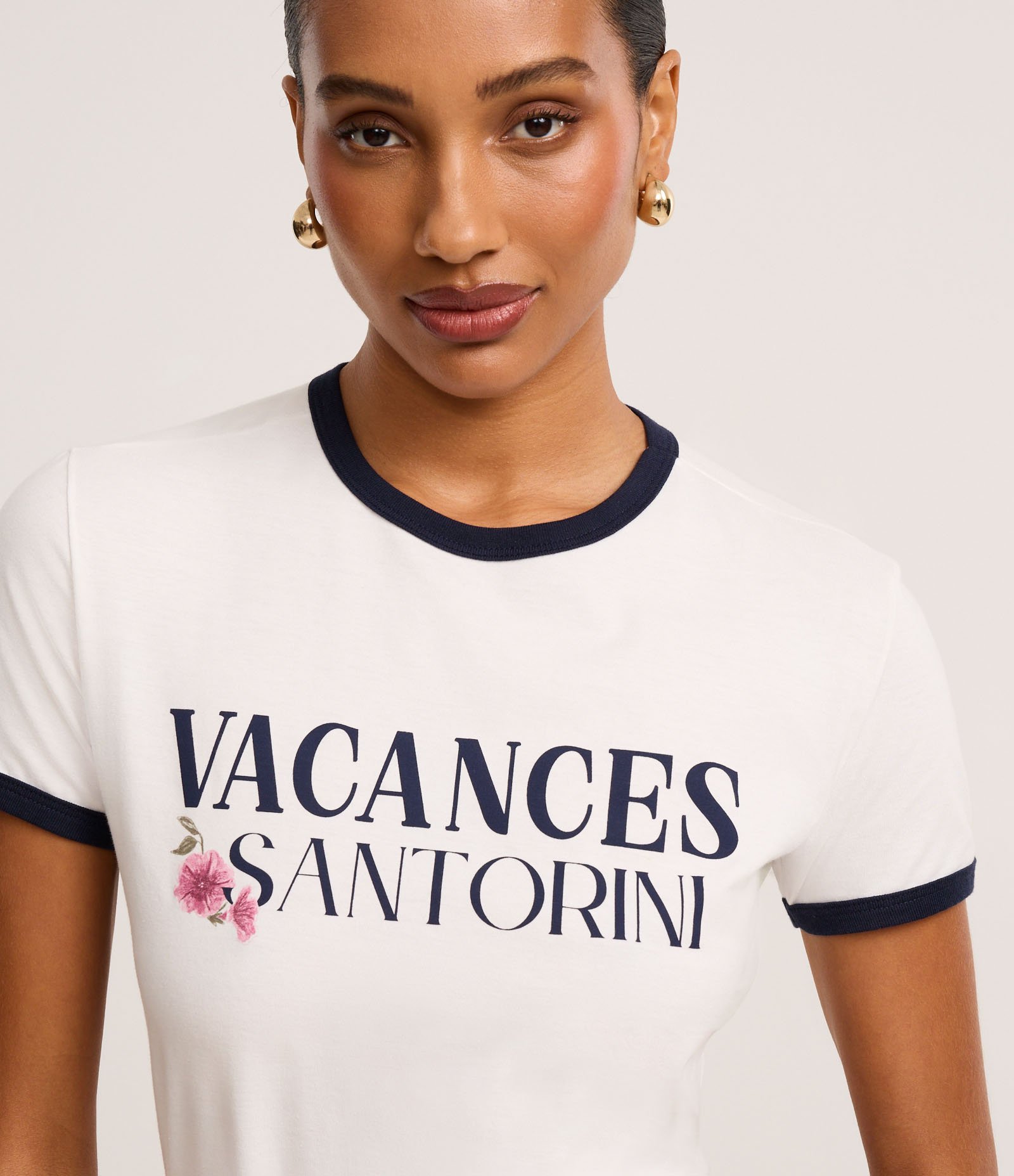 Blusa Baby Look em Algodão com Estampa Vacances Santorini Branco 3