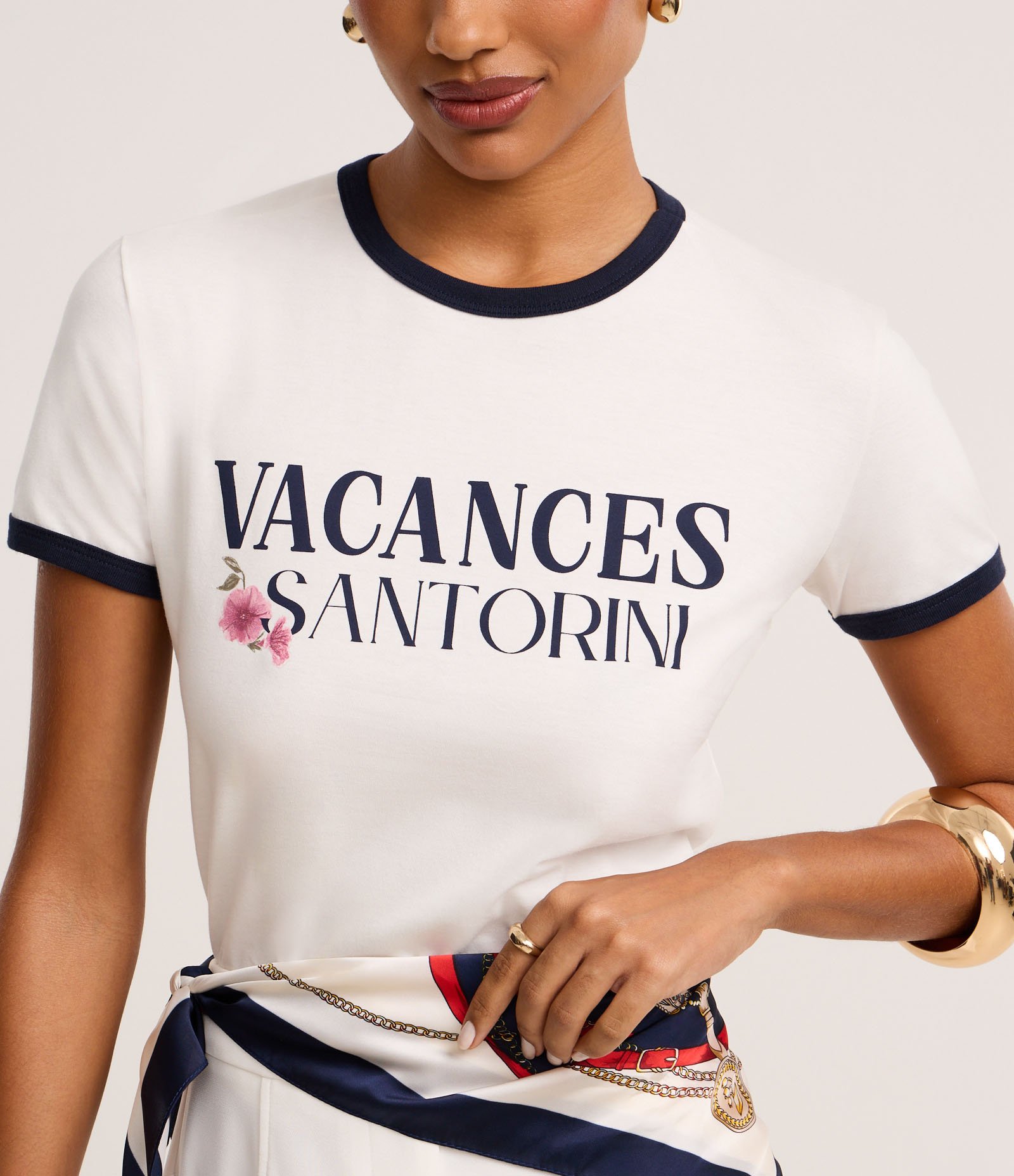 Blusa Baby Look em Algodão com Estampa Vacances Santorini Branco 4