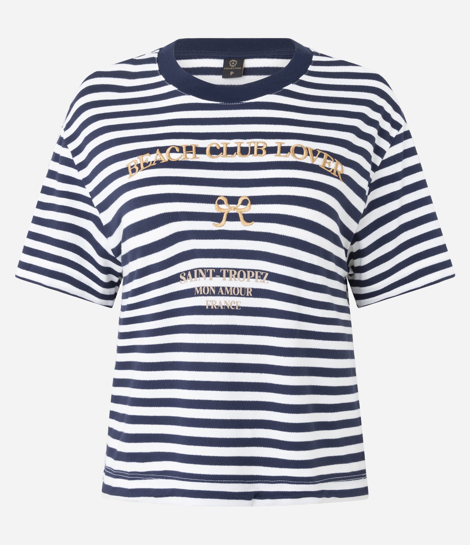 Blusa Slim em Algodão com Listras e Bordado Beach Club Azul/Branco 6