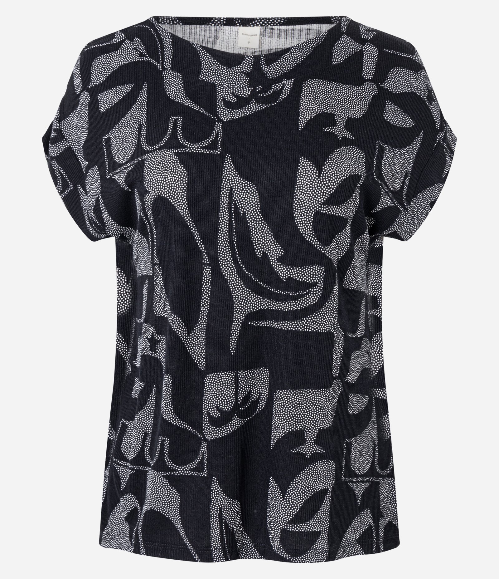 Blusa em Ribana com Estampa Abstrata Preto 5