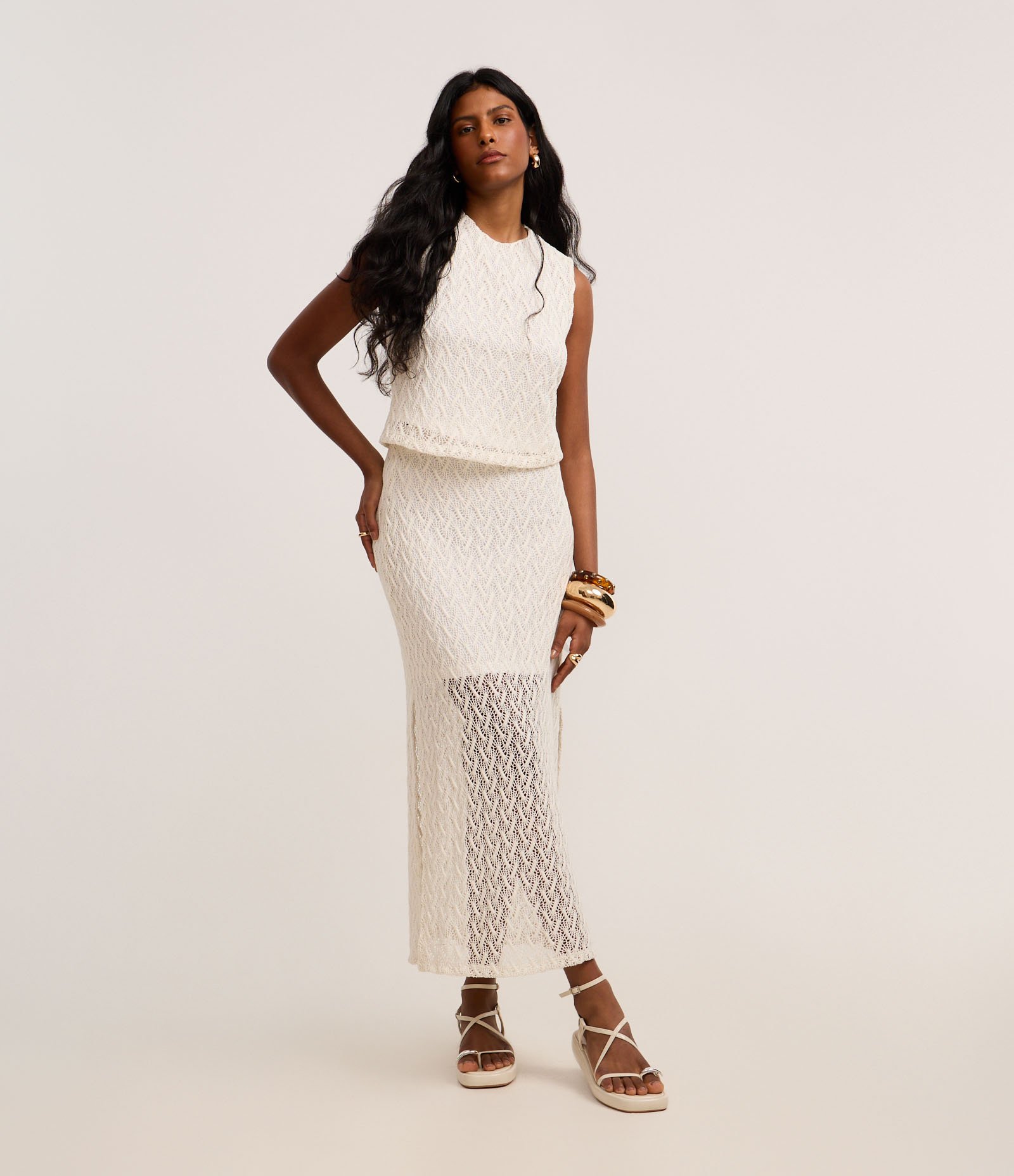 Blusa de Efeito Crochê com Alça Larga Off White 2