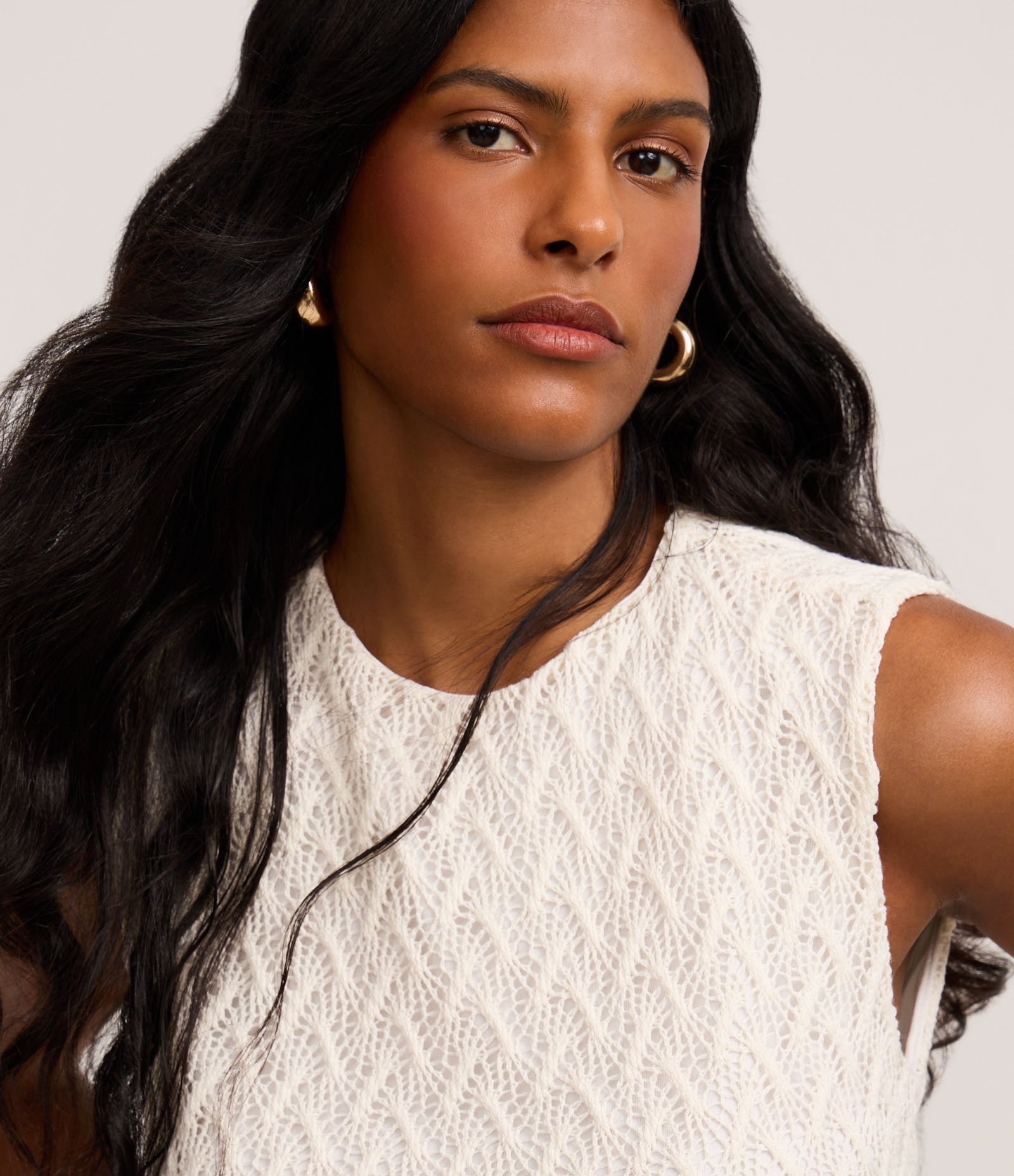 Blusa de Efeito Crochê com Alça Larga Off White 3